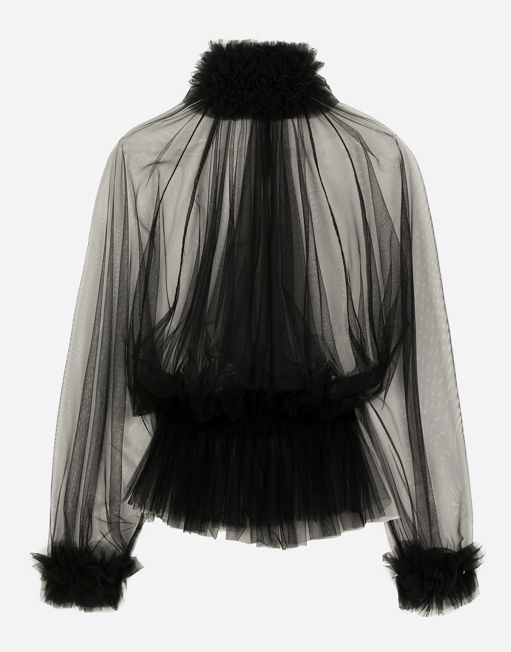 Dolce & Gabbana ブラック フリルブラウス Tulle blouse with ruffles on the neck and cuffs in Black for Women