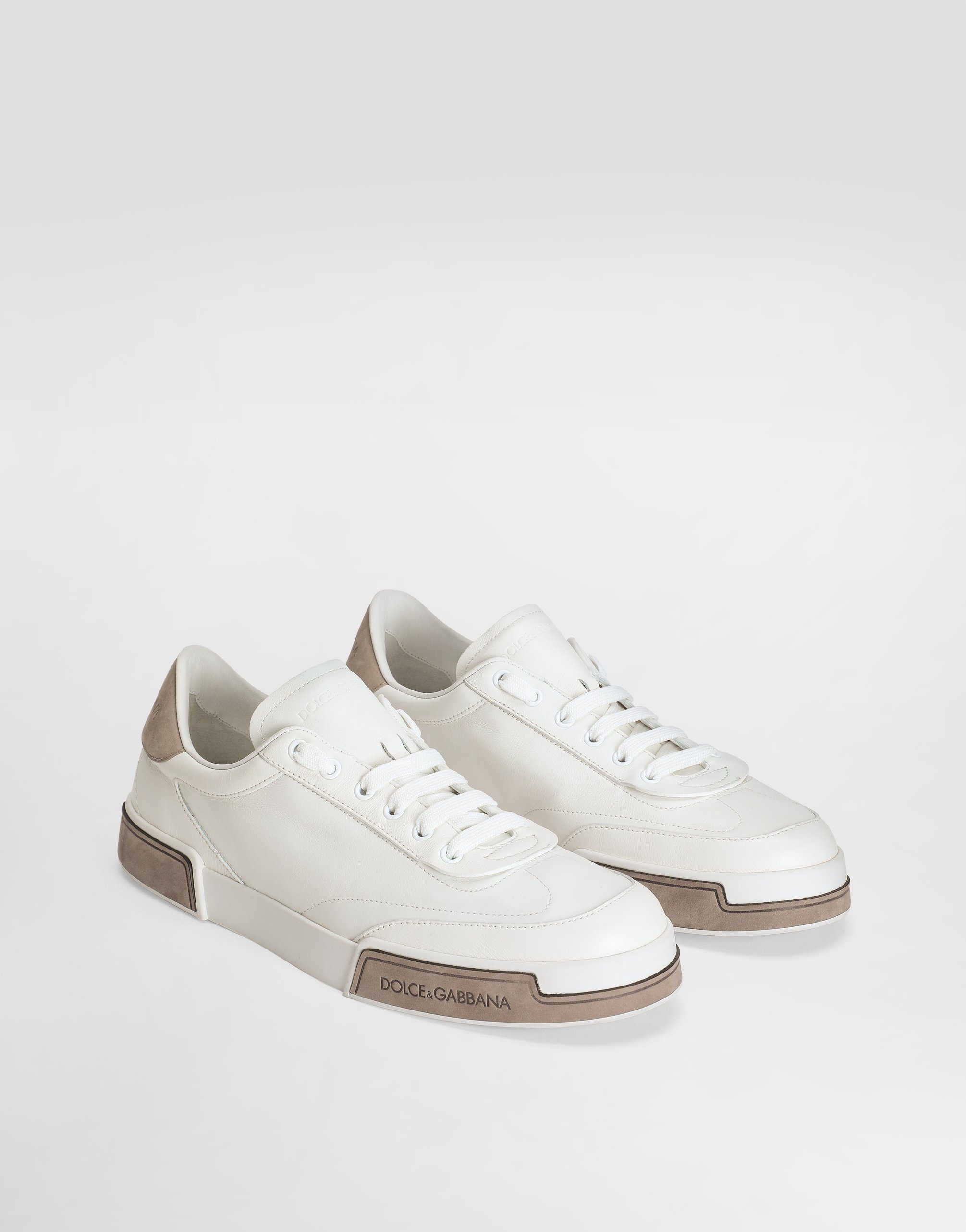 Dolce & Gabbana Portofino Yatch Sneakers In Calfskin Color White And Dove Grey In Multicolor
