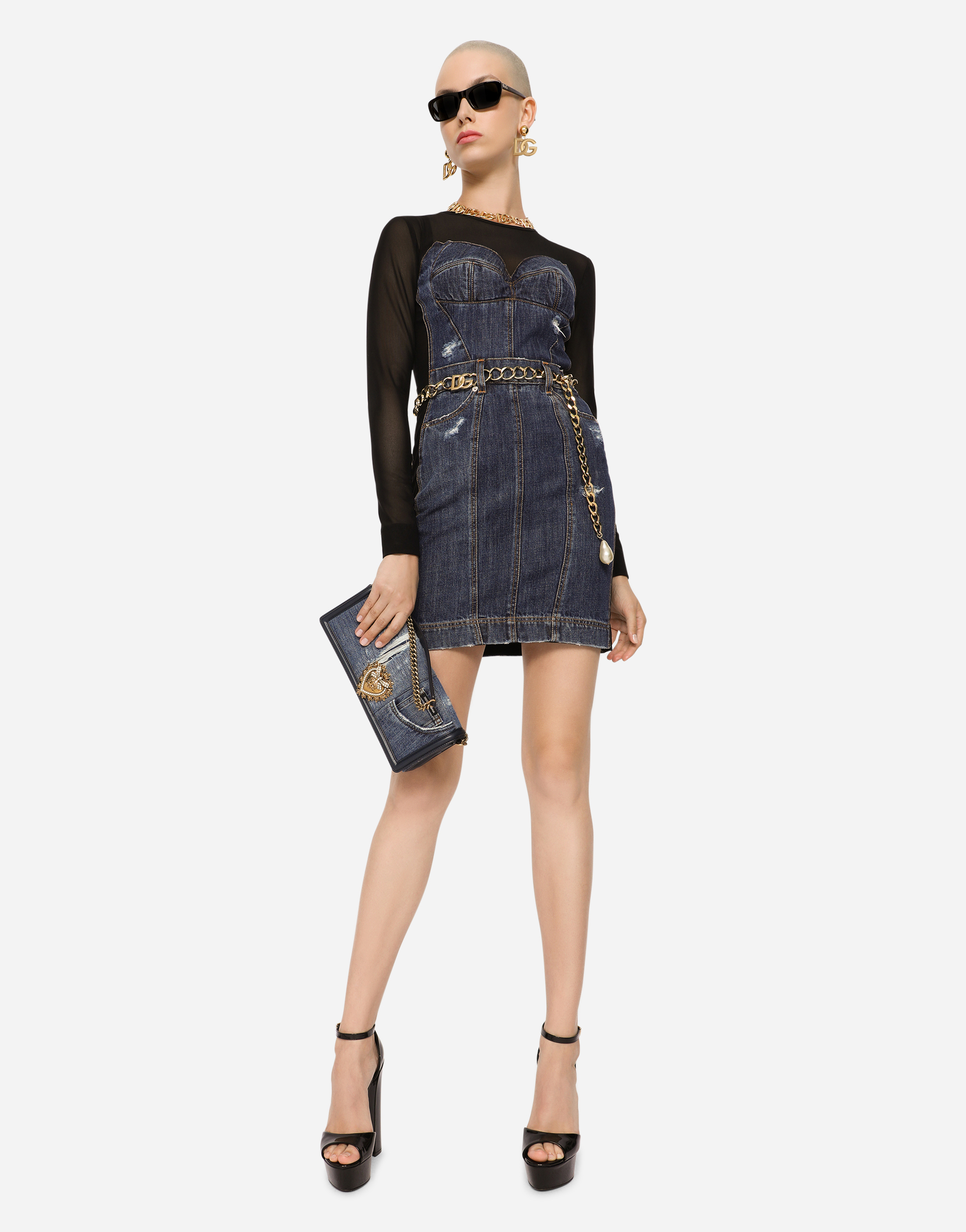DOLCE & GABBANA PATCHWORK DENIM DEVOTION BAGUETTE BAG