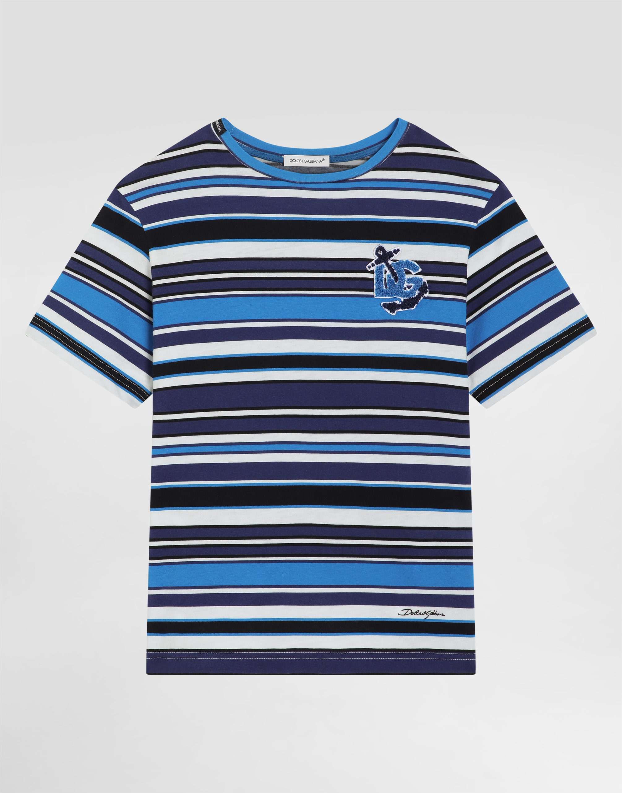 Dolce & Gabbana Striped Appliqué T-shirt In Blue