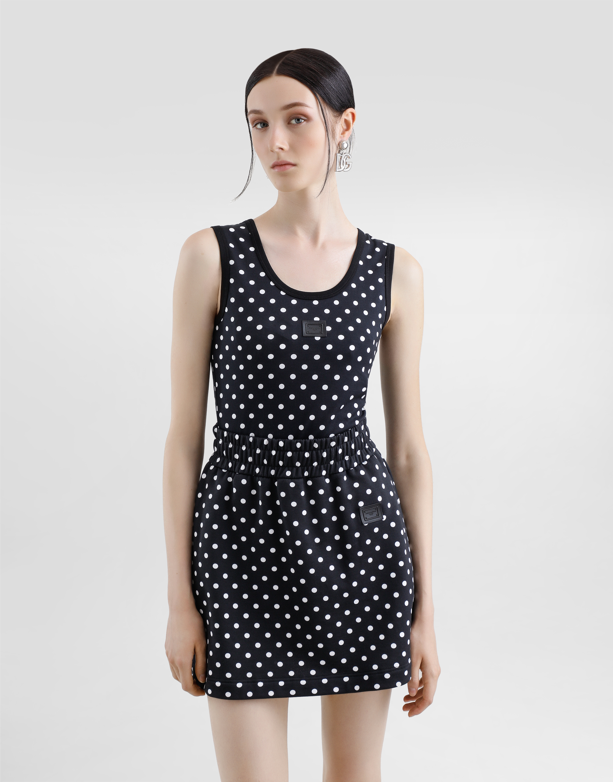 Dolce & Gabbana Cropped Jersey Tank Top With Polka-dot Print In Multicolor