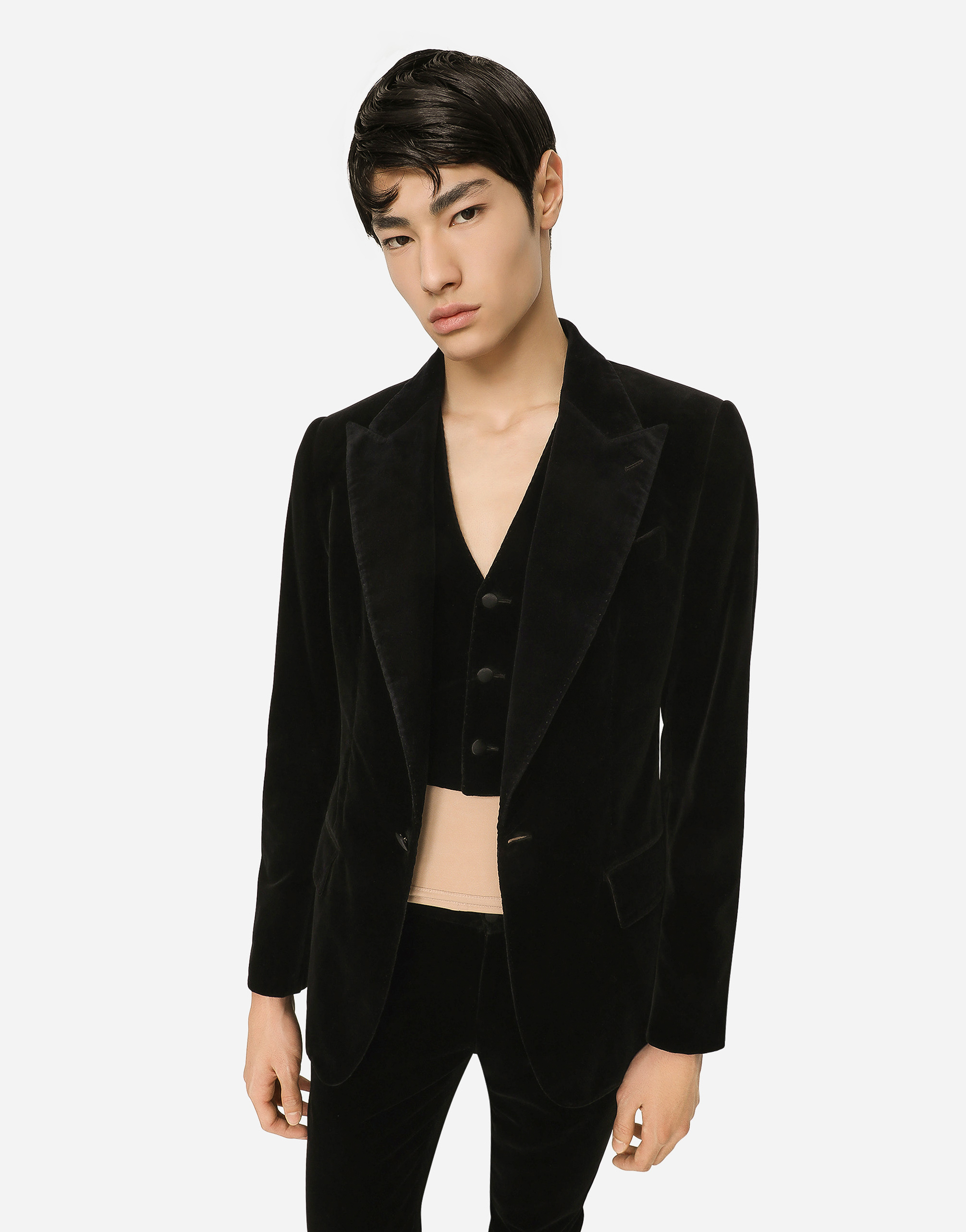 Single-breasted smooth velvet suit