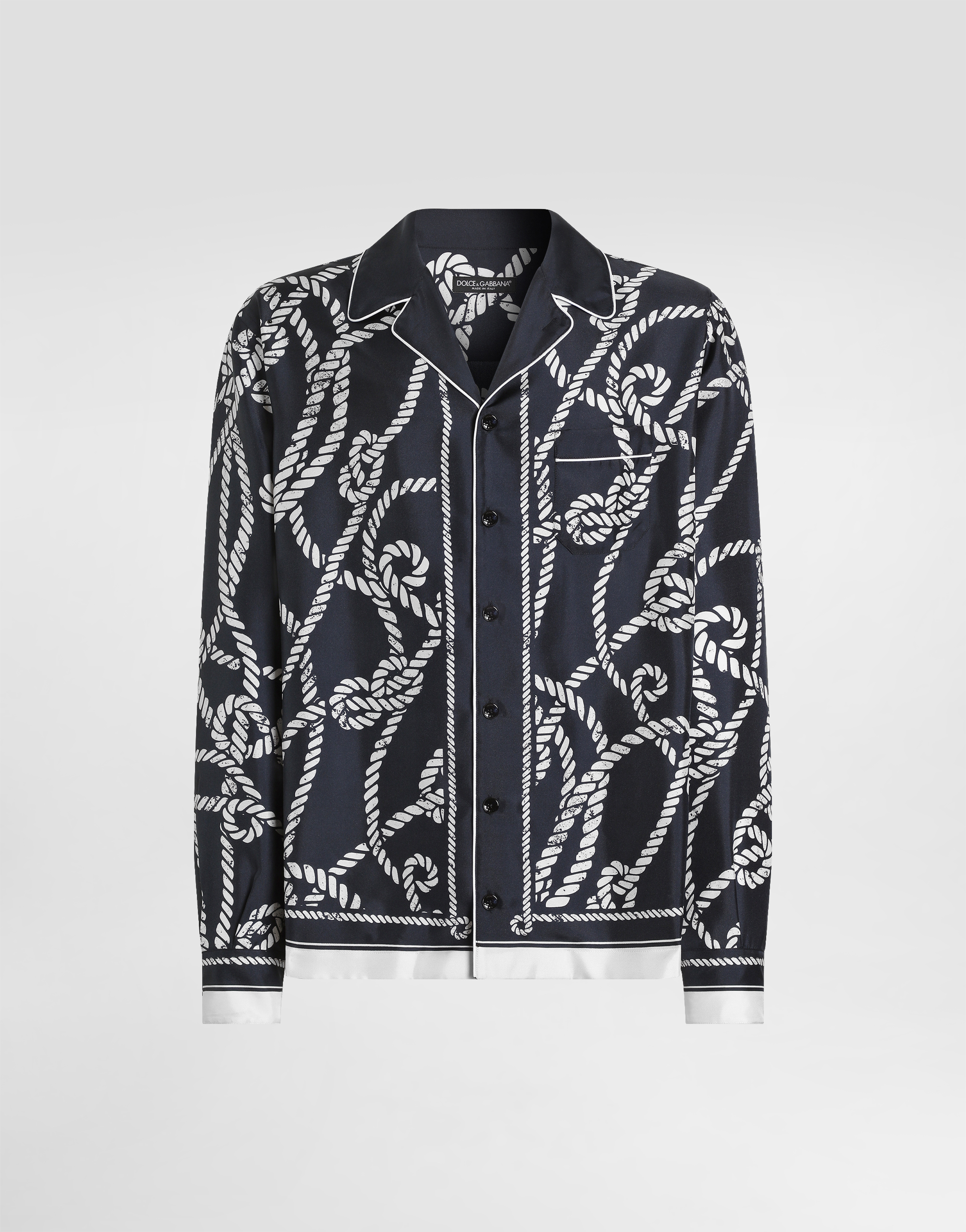 Marina-print silk twill shirt in Multicolor for Men