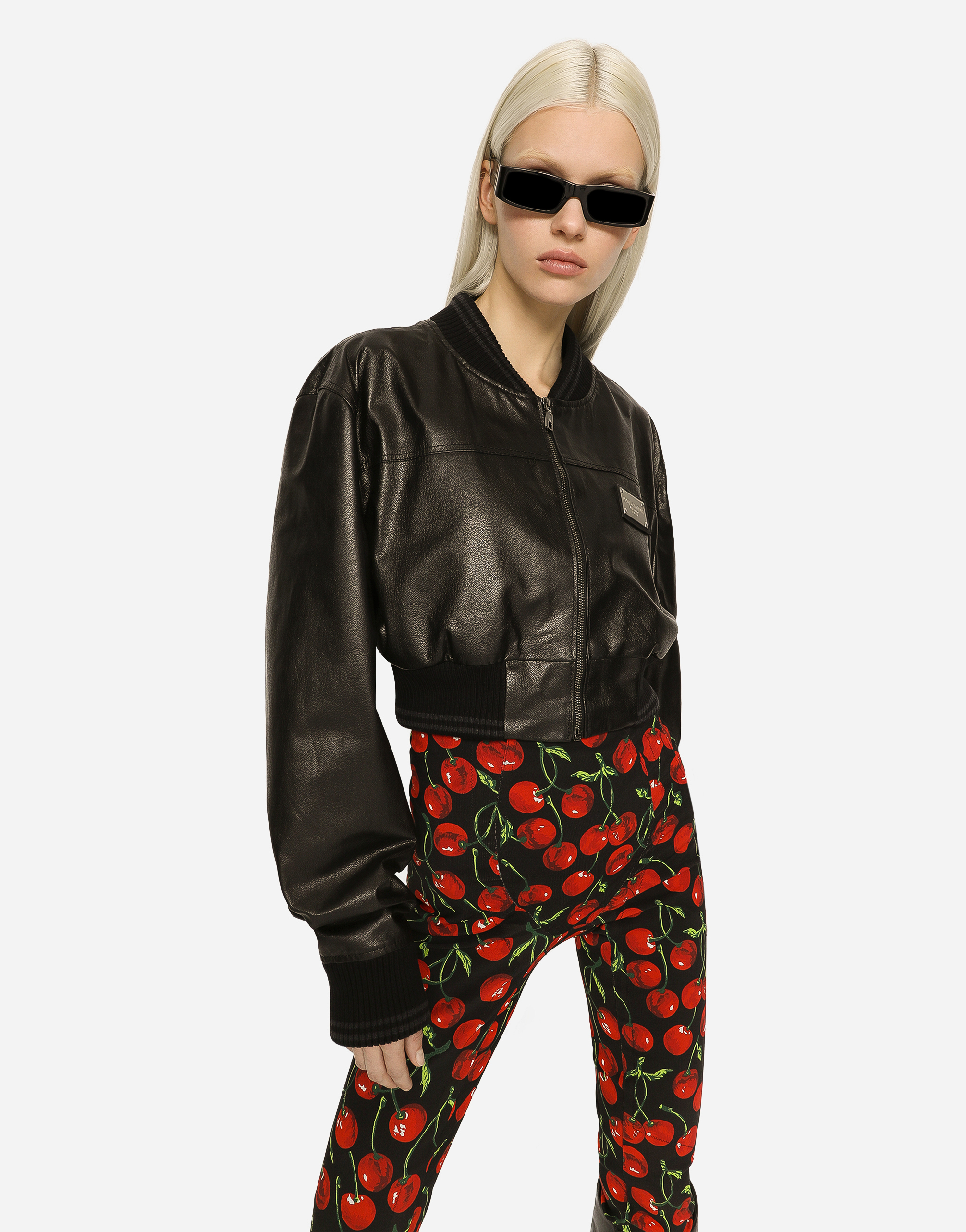 DOLCE & GABBANA SHORT NAPPA LEATHER BOMBER JACKET WITH DOLCE&GABBANA TAG