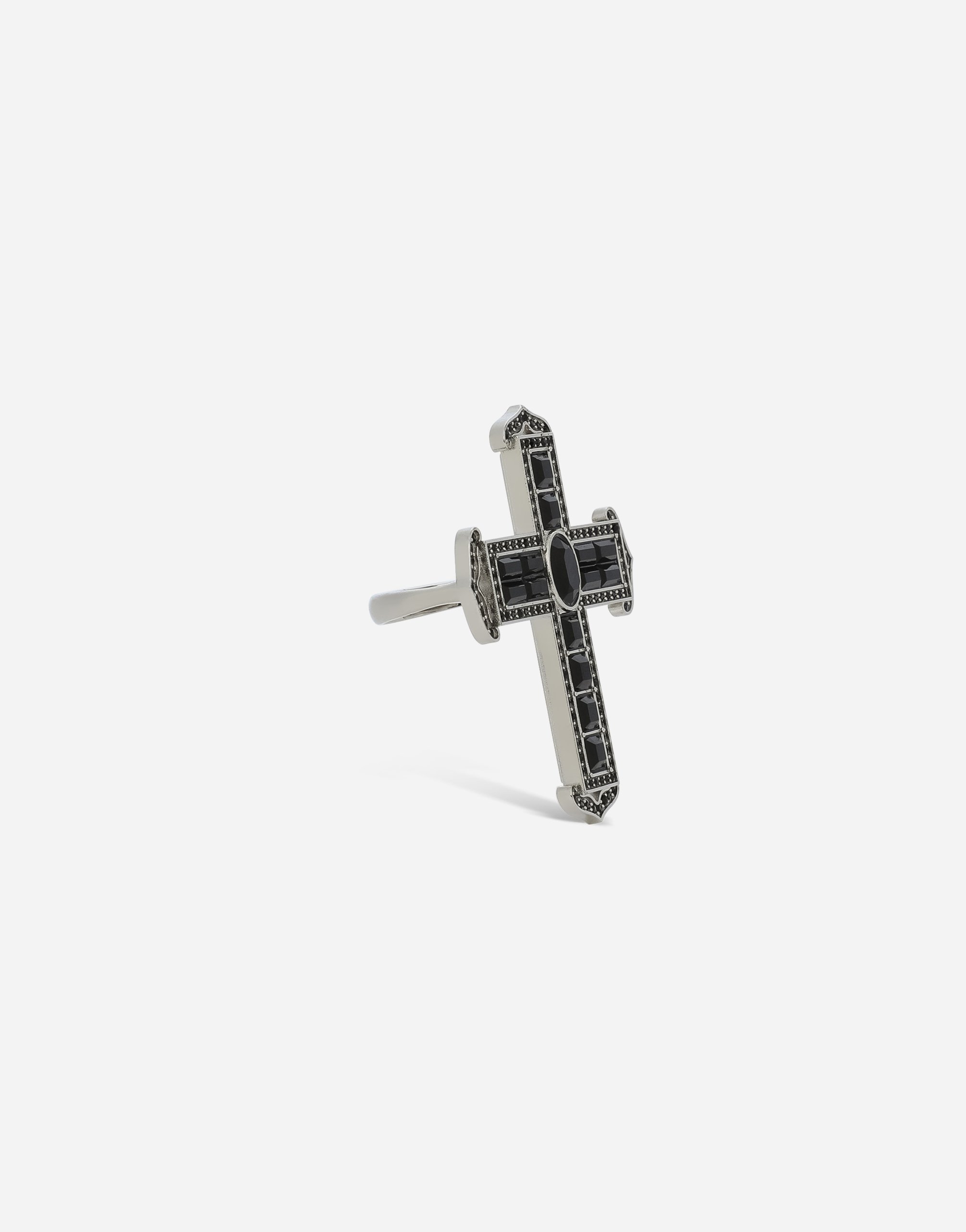 Shop Dolce & Gabbana Cross Ring With Rhinestones In Black