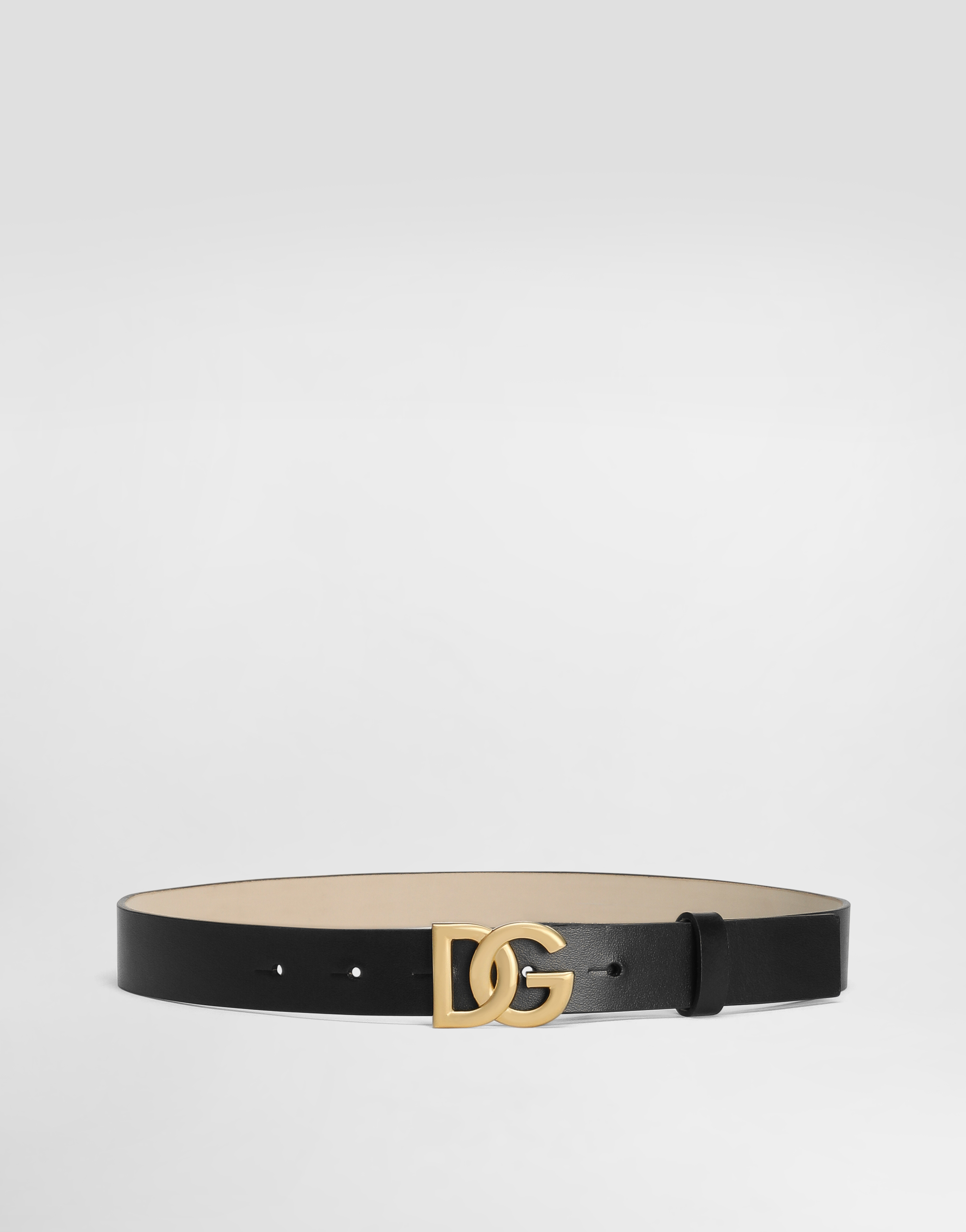 Dolce & Gabbana Dolce&gabbana Black Belt With Rutenium Dg Plaque In Black