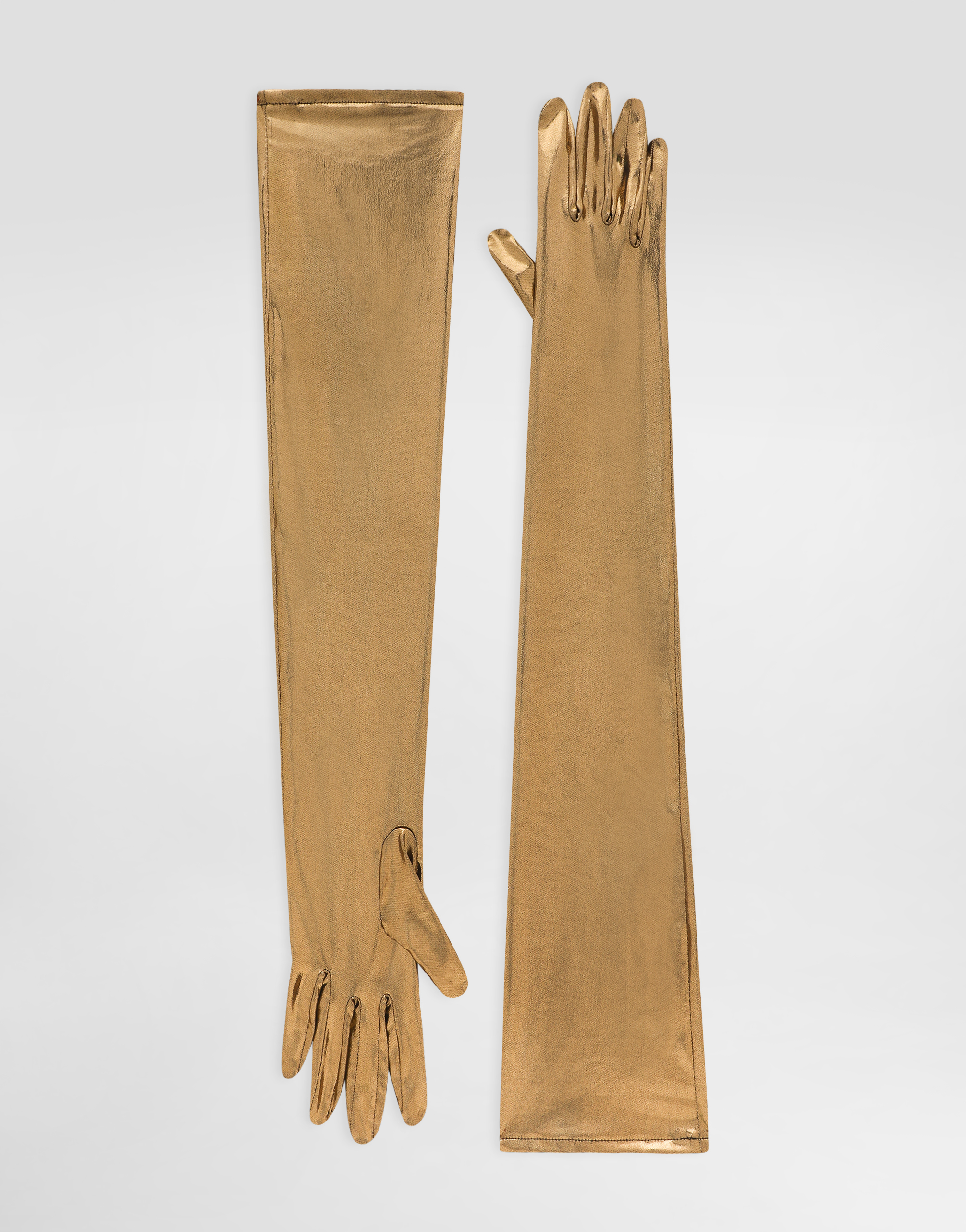 Dolce & Gabbana Long Foiled Organzine Gloves - Woman Hats And Gloves Gold Fabric M