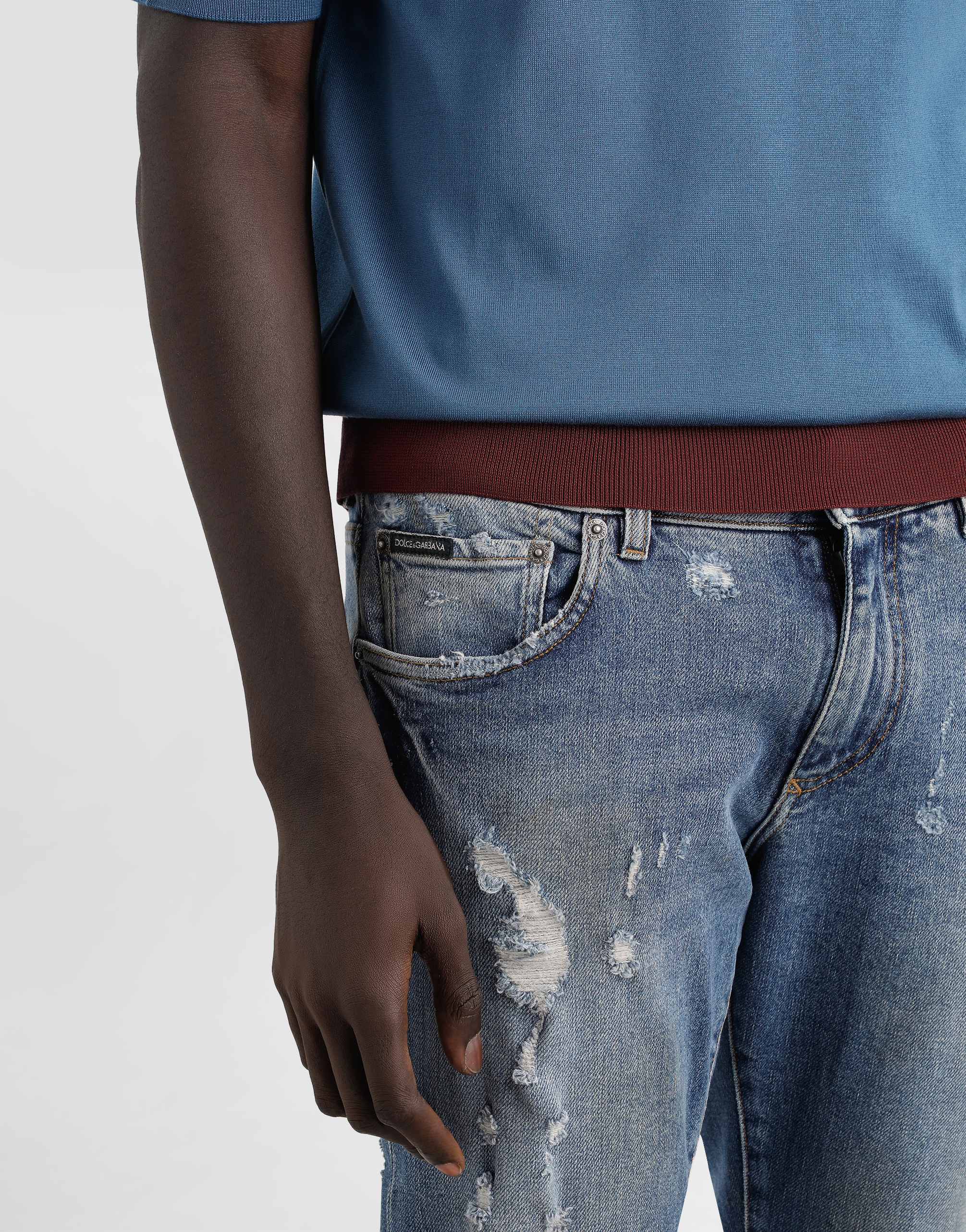 Dolce & Gabbana Jeans Slim In Cotone Stretch Con Placca In Variante Abbinata