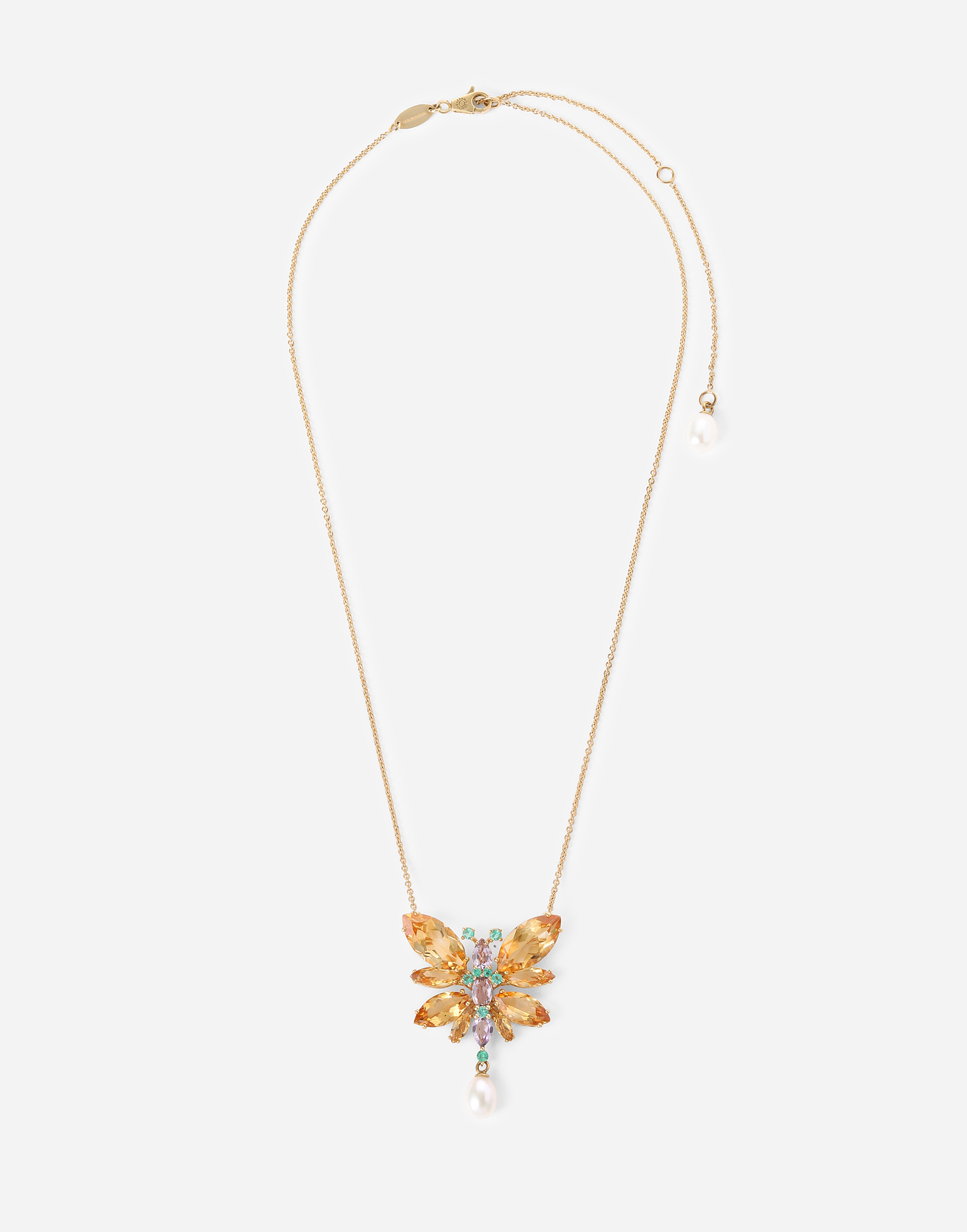 Shop Dolce & Gabbana Spring Necklace In Yellow 18kt Gold With Citrine Butterfly