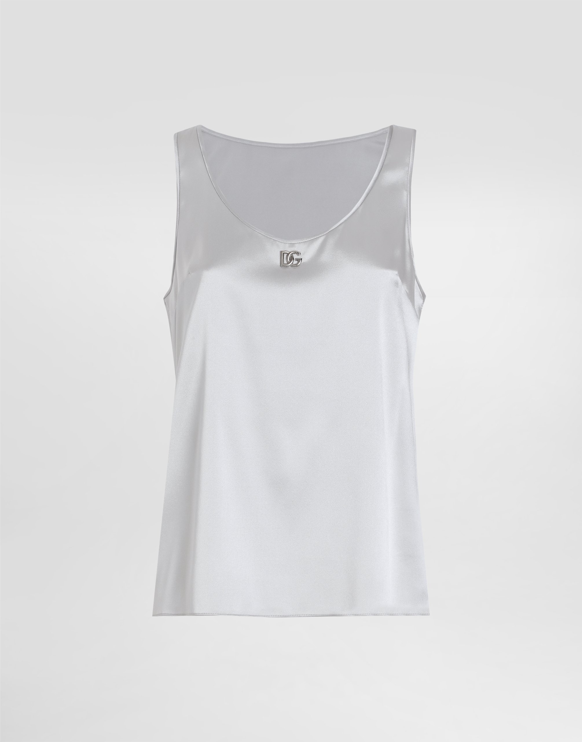 Dolce & Gabbana Satin Tank Top With Dg Logo Pin In Grey