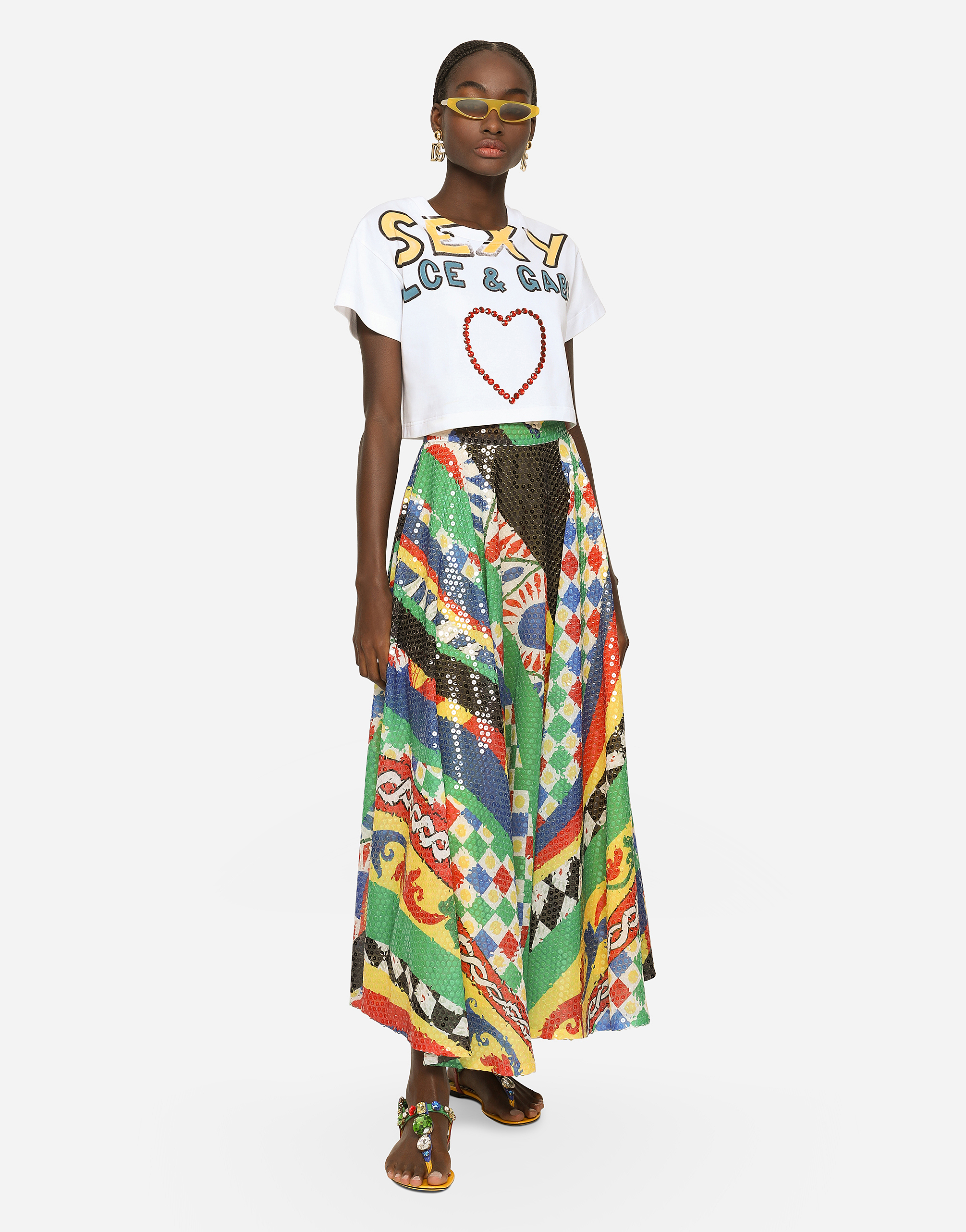 DOLCE & GABBANA LONG SEQUINED CARRETTO-PATTERN SKIRT