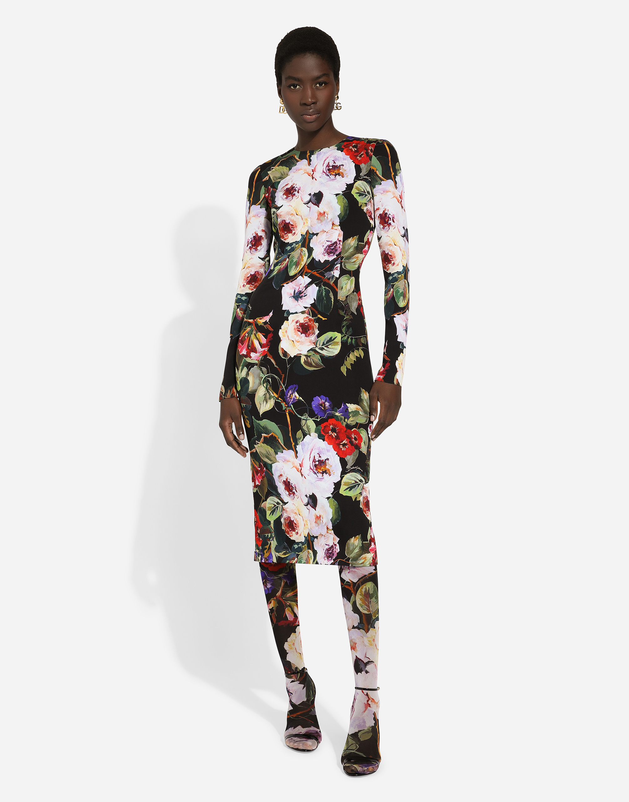 Shop Dolce & Gabbana Charmeuse Sheath Dress With Rose Garden Print