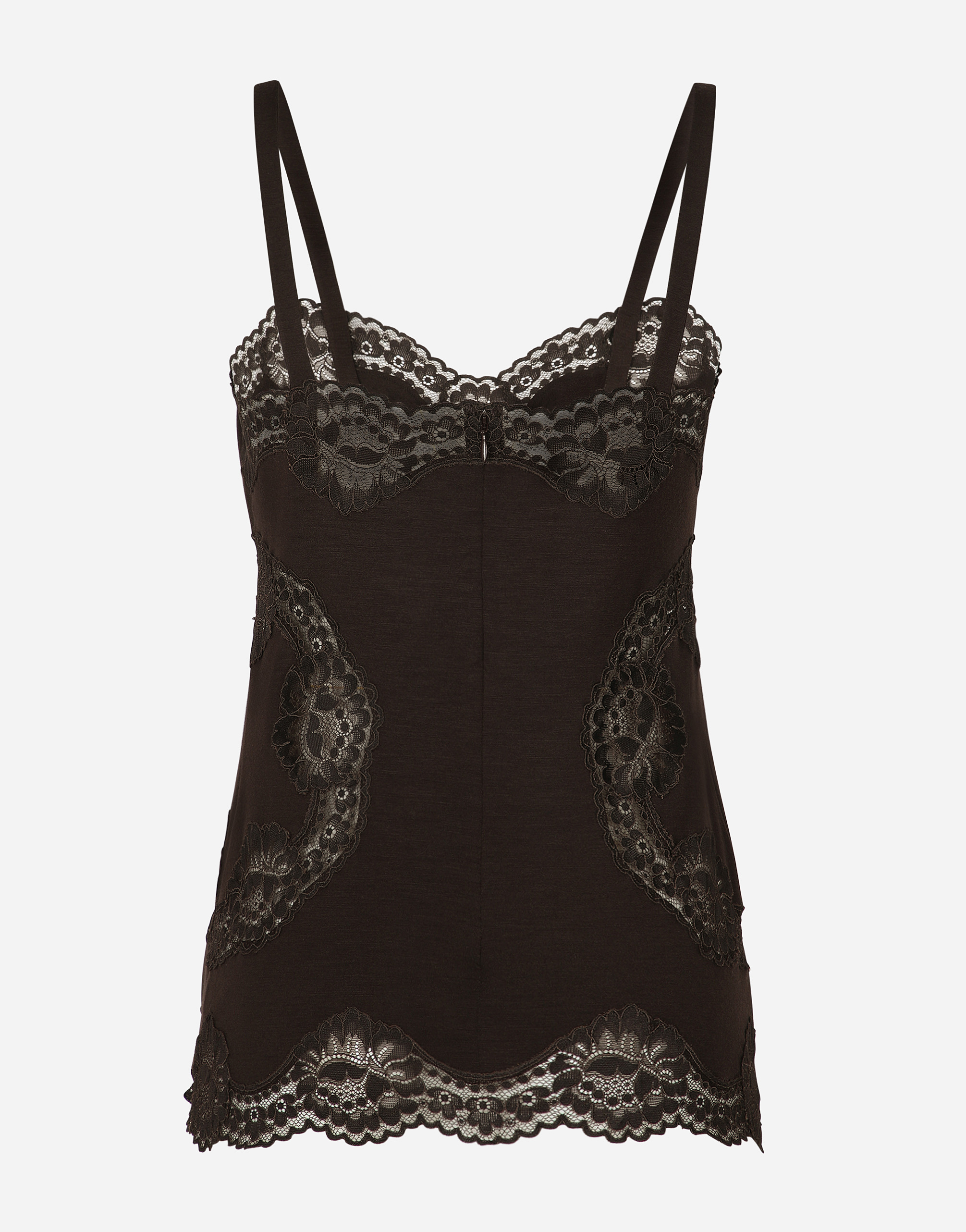 DOLCE & GABBANA WOOL JERSEY LINGERIE TOP WITH LACE INLAYS