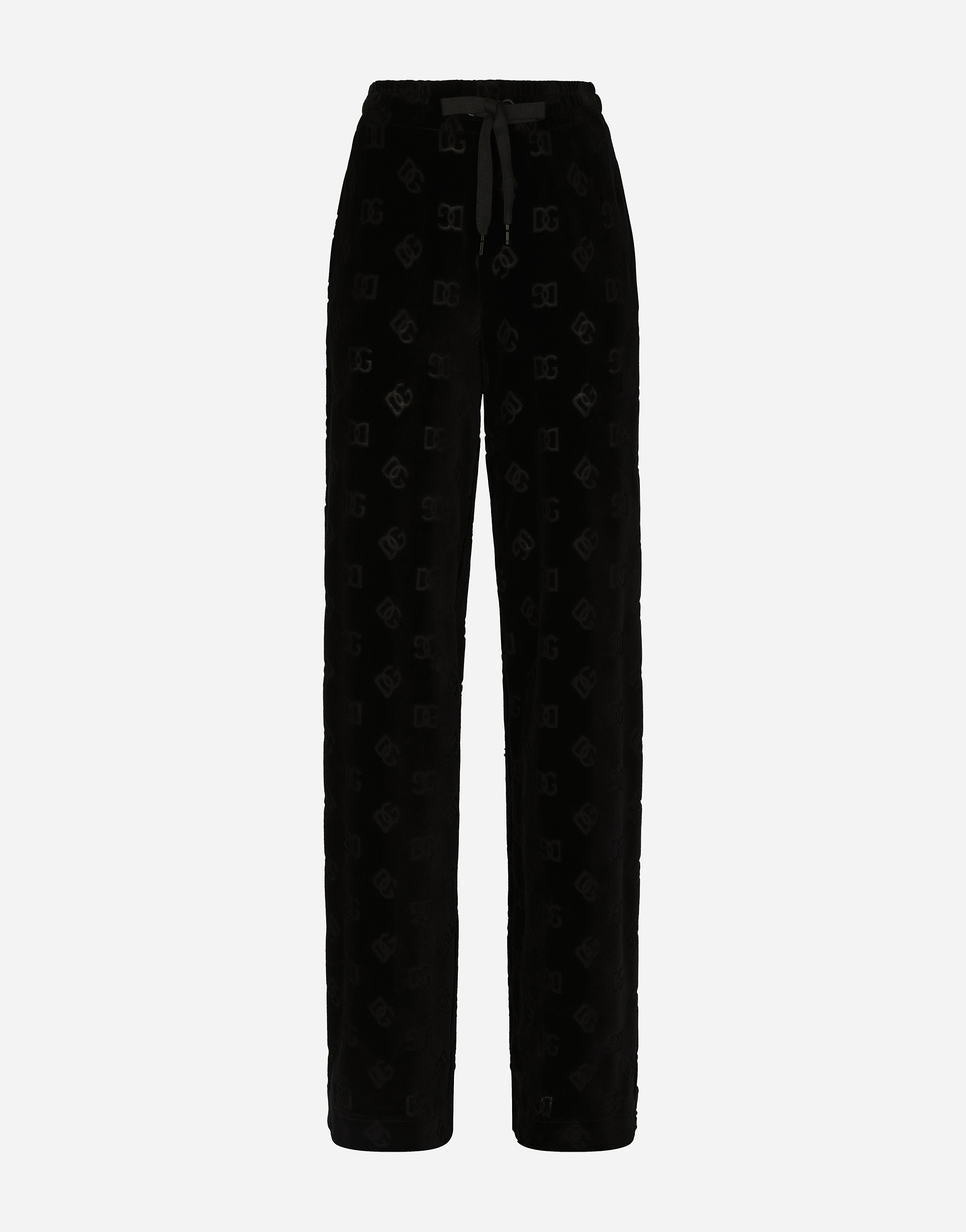 Dolce & Gabbana Flocked Jersey Pants With All-over Dg Logo - Woman Pants And Shorts Black Cotton