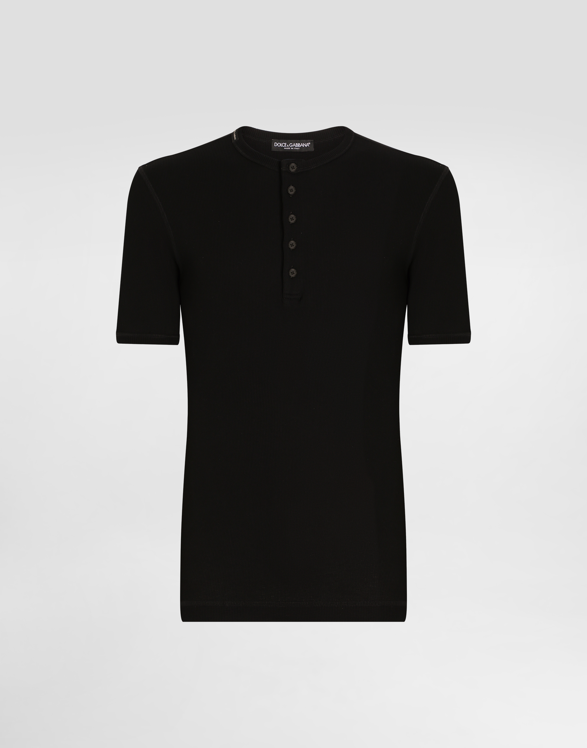 【DOLCE&GABBANA】ヘンリーネックTシャツ リブコットン 2色展開 ブラックのメンズ ヘンリーネックTシャツ リブコットン