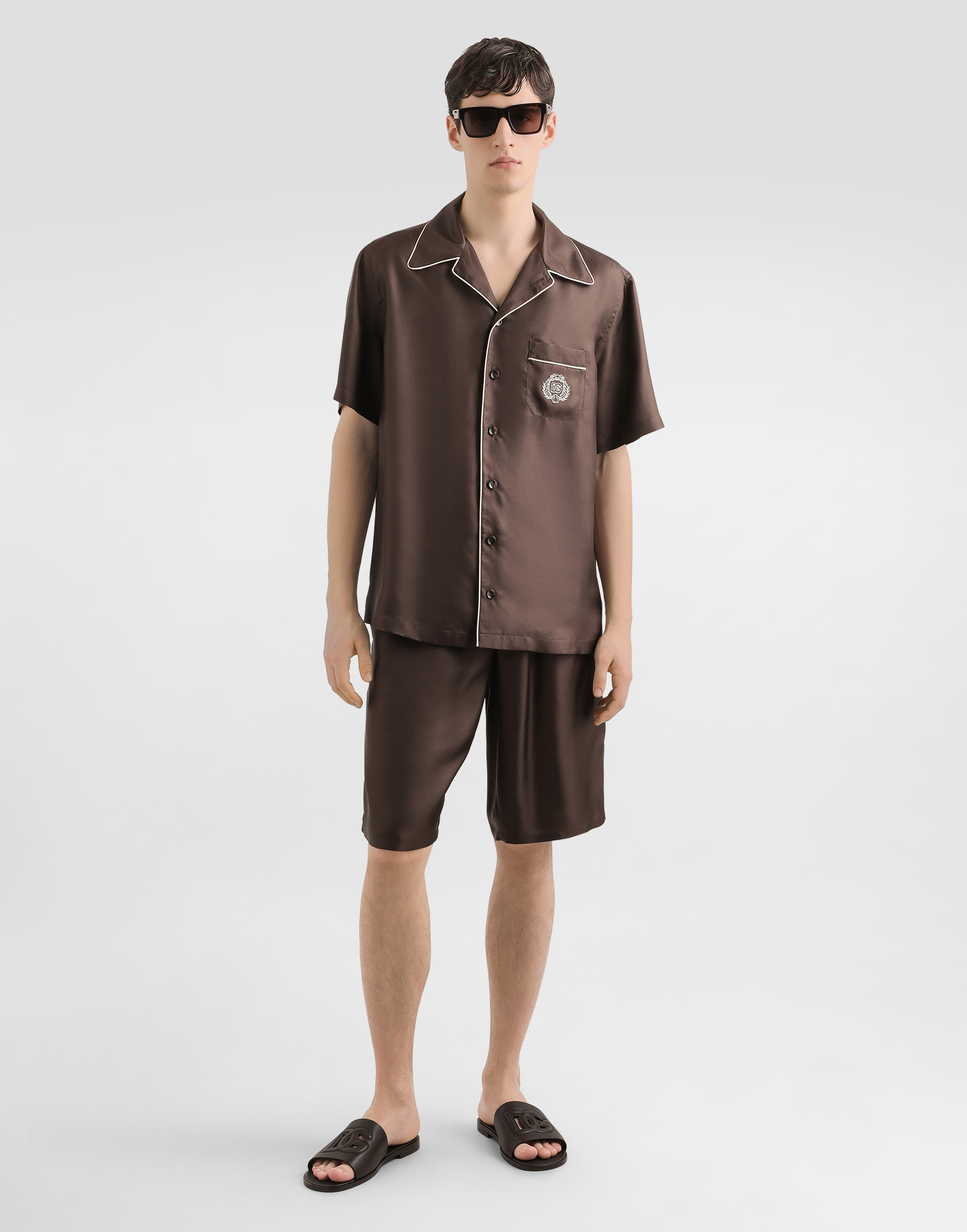 Dolce & Gabbana Hawaii Silk Twill Shirt In Brown