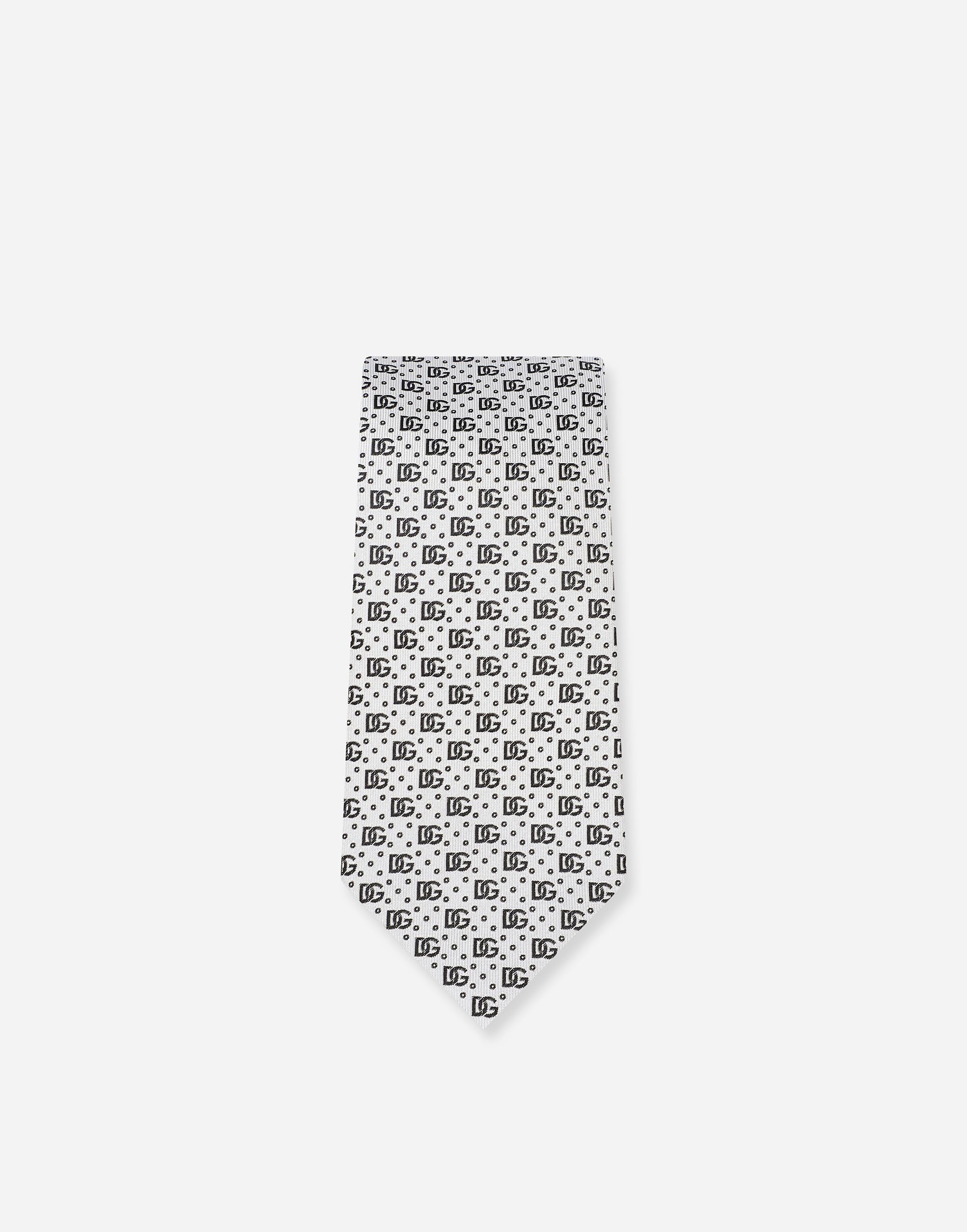  Dolce & Gabbana 8-cm Silk Jacquard Blade Tie With Dg Logo - Man Ties And Pocket Squares White Silk Onesize 