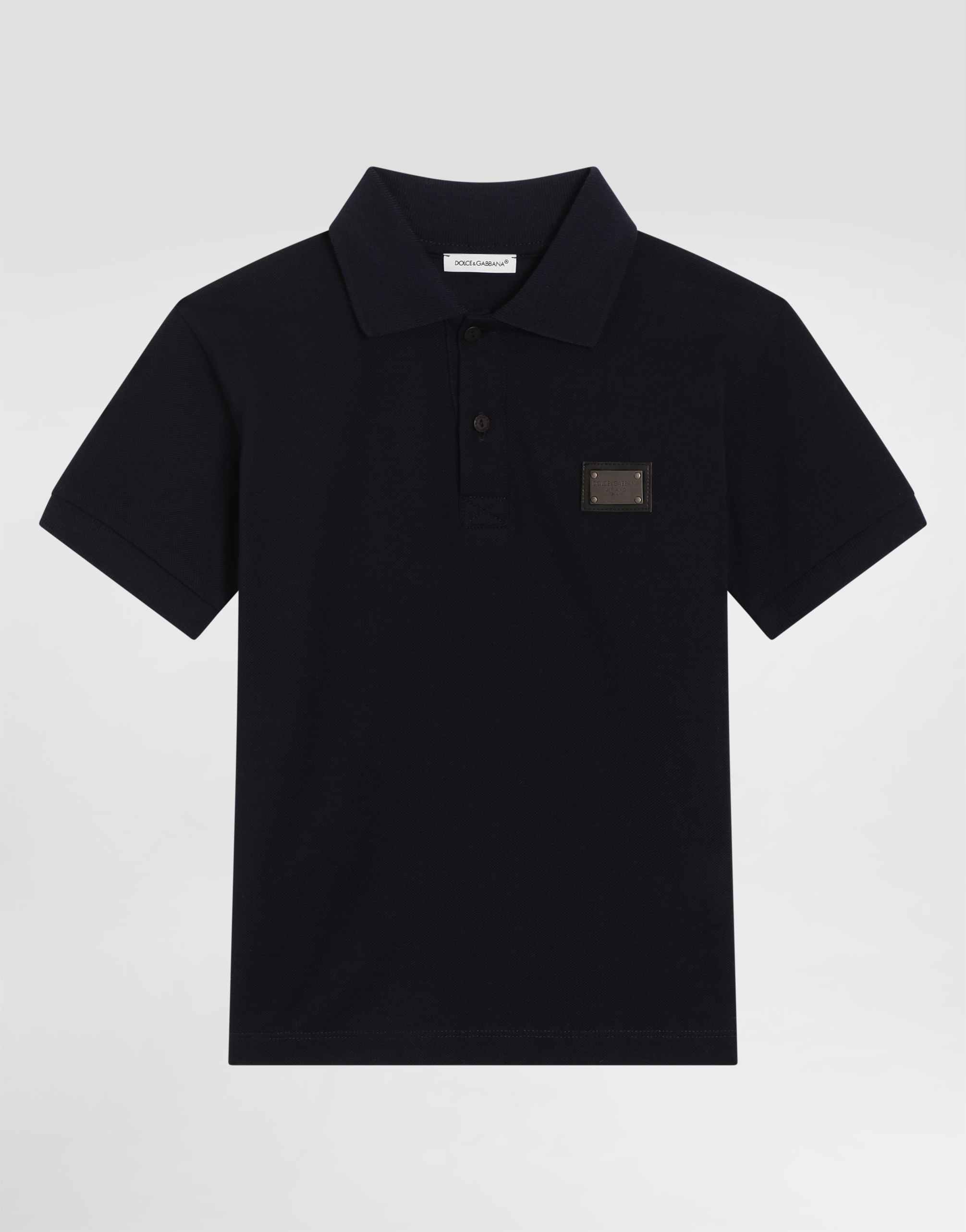 Dolce & Gabbana Piqué Polo Shirt With Logo Plaque In Blue
