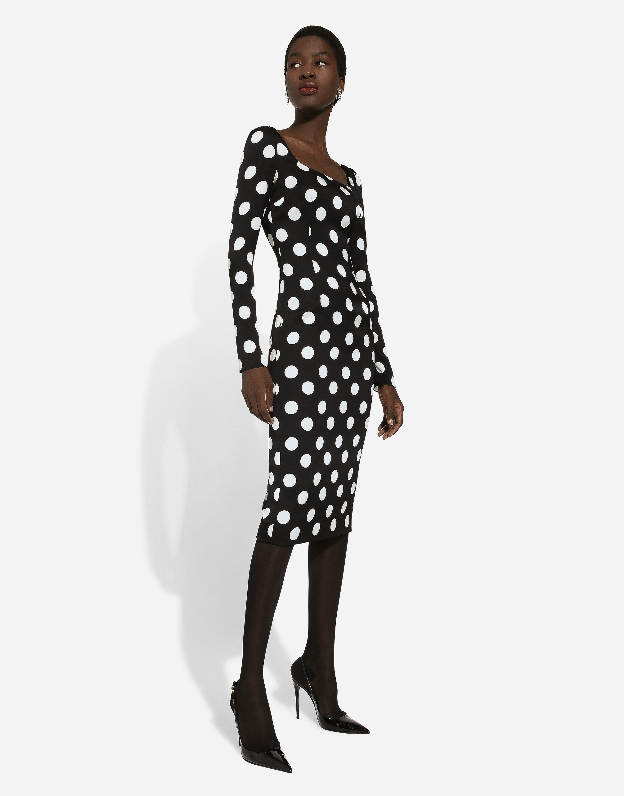 Shop Dolce & Gabbana Charmeuse Sheath Dress With Macro Polka-dot Print