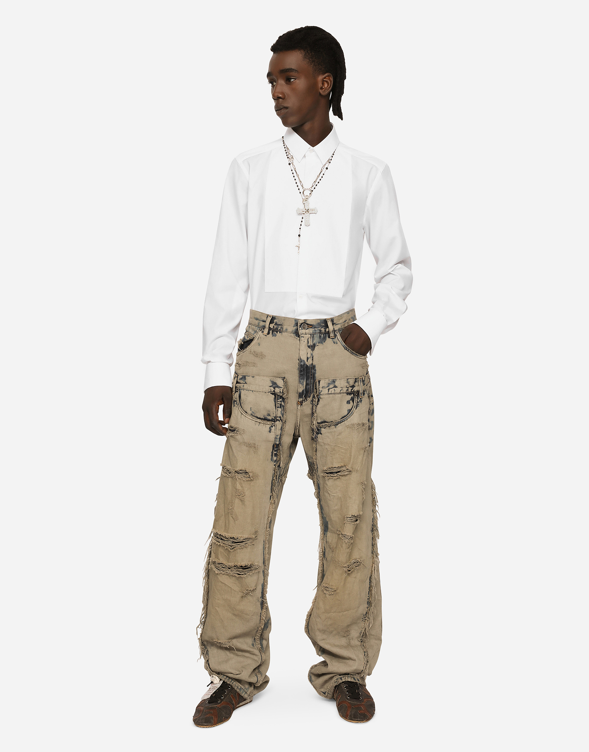 DOLCE & GABBANA COTTON POPLIN GOLD-FIT TUXEDO SHIRT