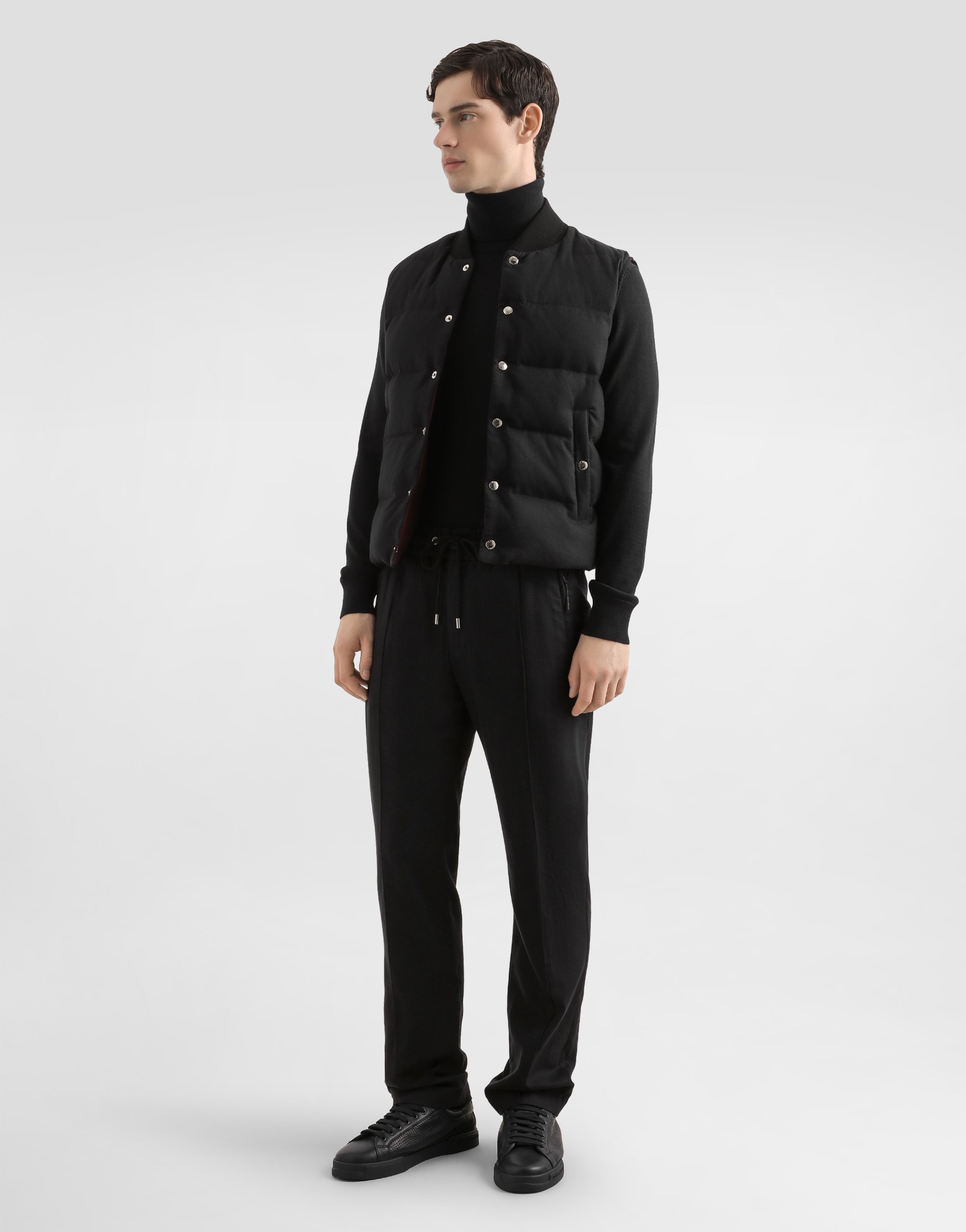 Dolce & Gabbana Quilted Sleeveless Reversible Ribbed Collar Jacket In Black