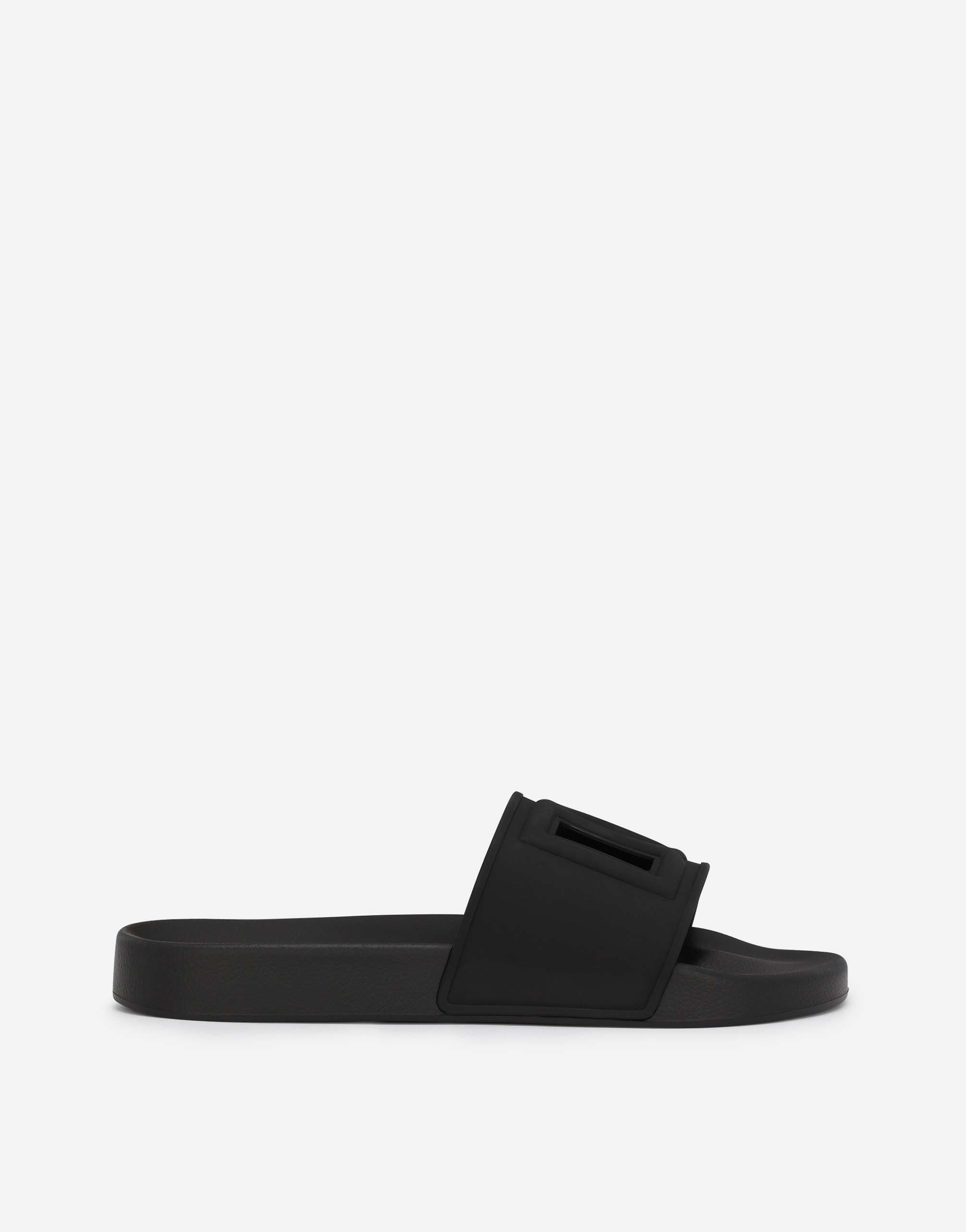 Shop Dolce & Gabbana Rubber Beachwear Sliders With Dg Logo In Black