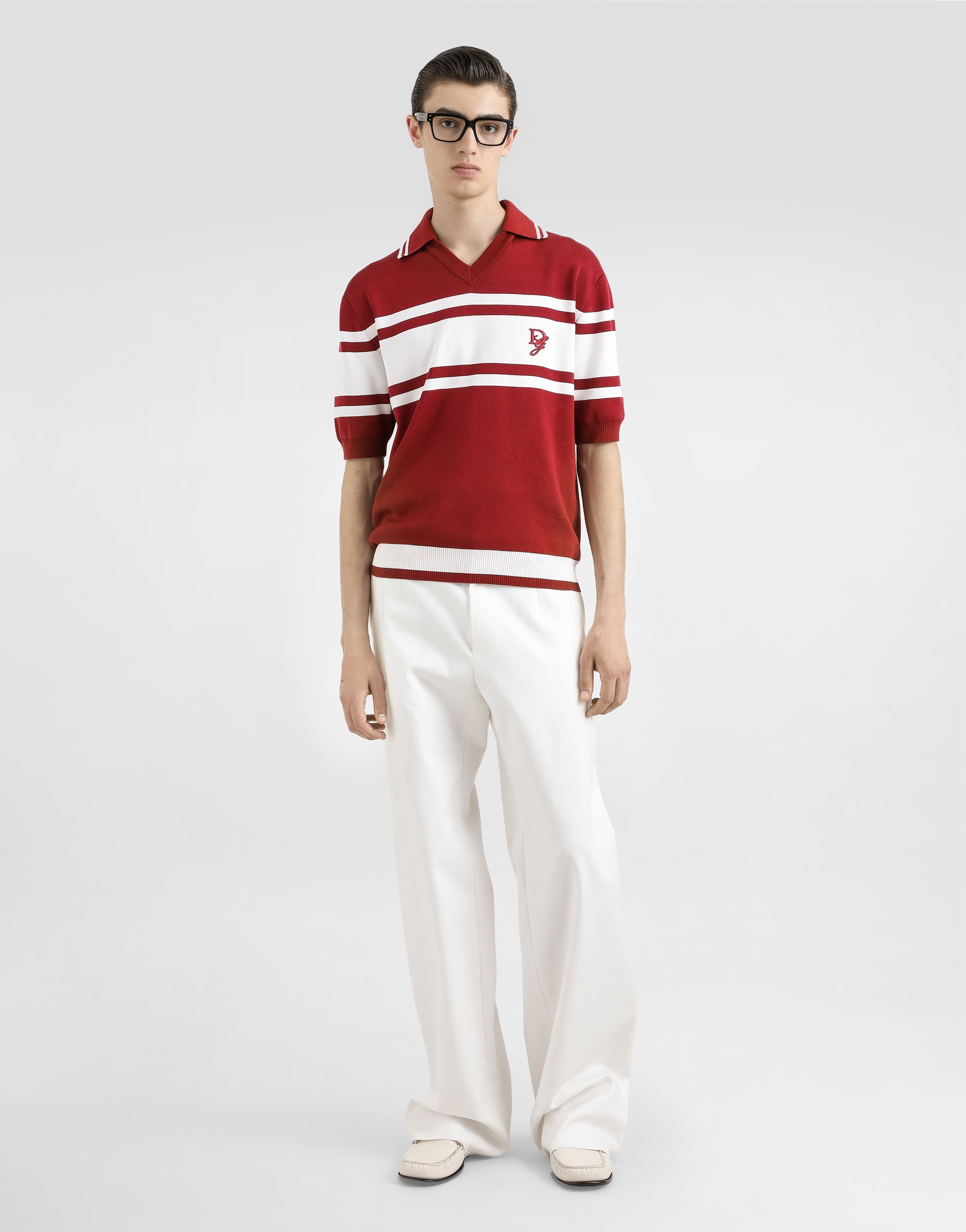 Dolce & Gabbana Red Polo With Striped Motif And Logo Embroidered On The Front In マルチカラー