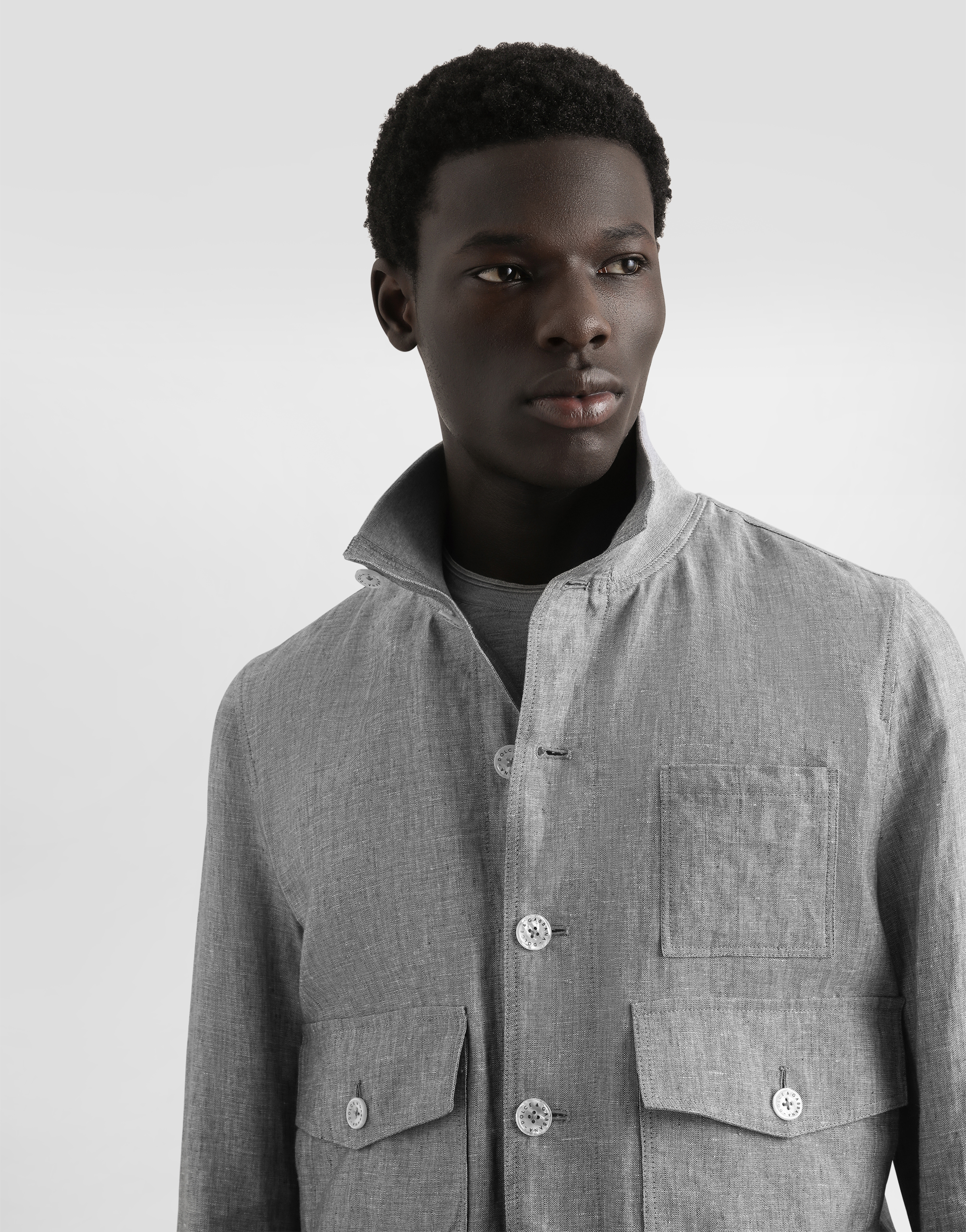 Dolce & Gabbana Linen Canvas Blouse Jacket With Knit Collar