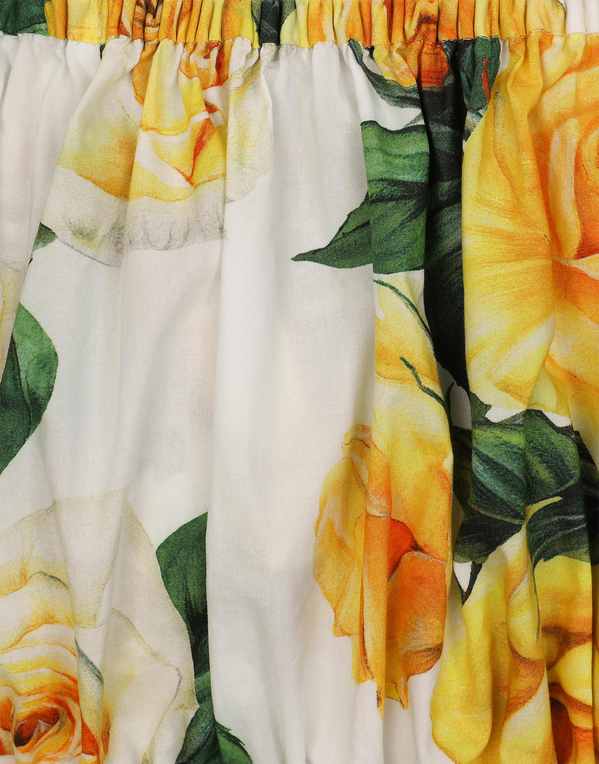 Shop Dolce & Gabbana Bardot-neck Crop Top In Yellow Rose-print Cotton