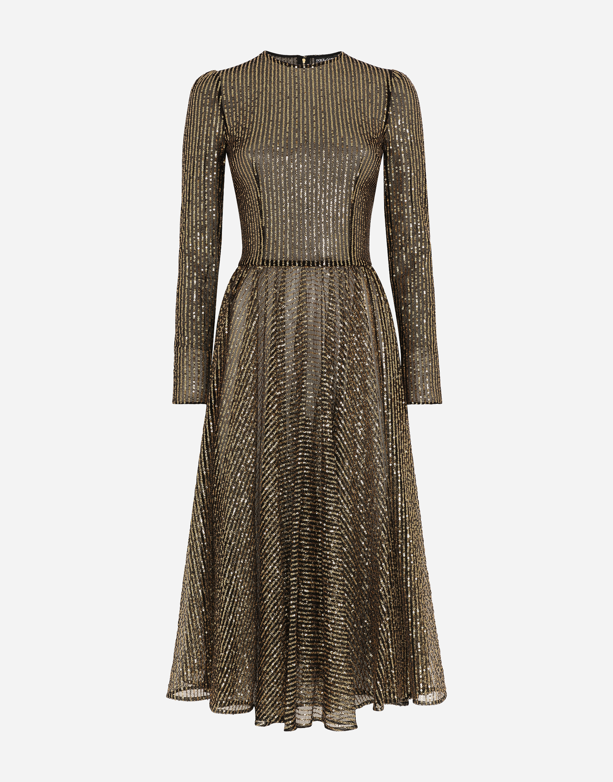 Long-sleeved sequined midi dress in Gold for Women