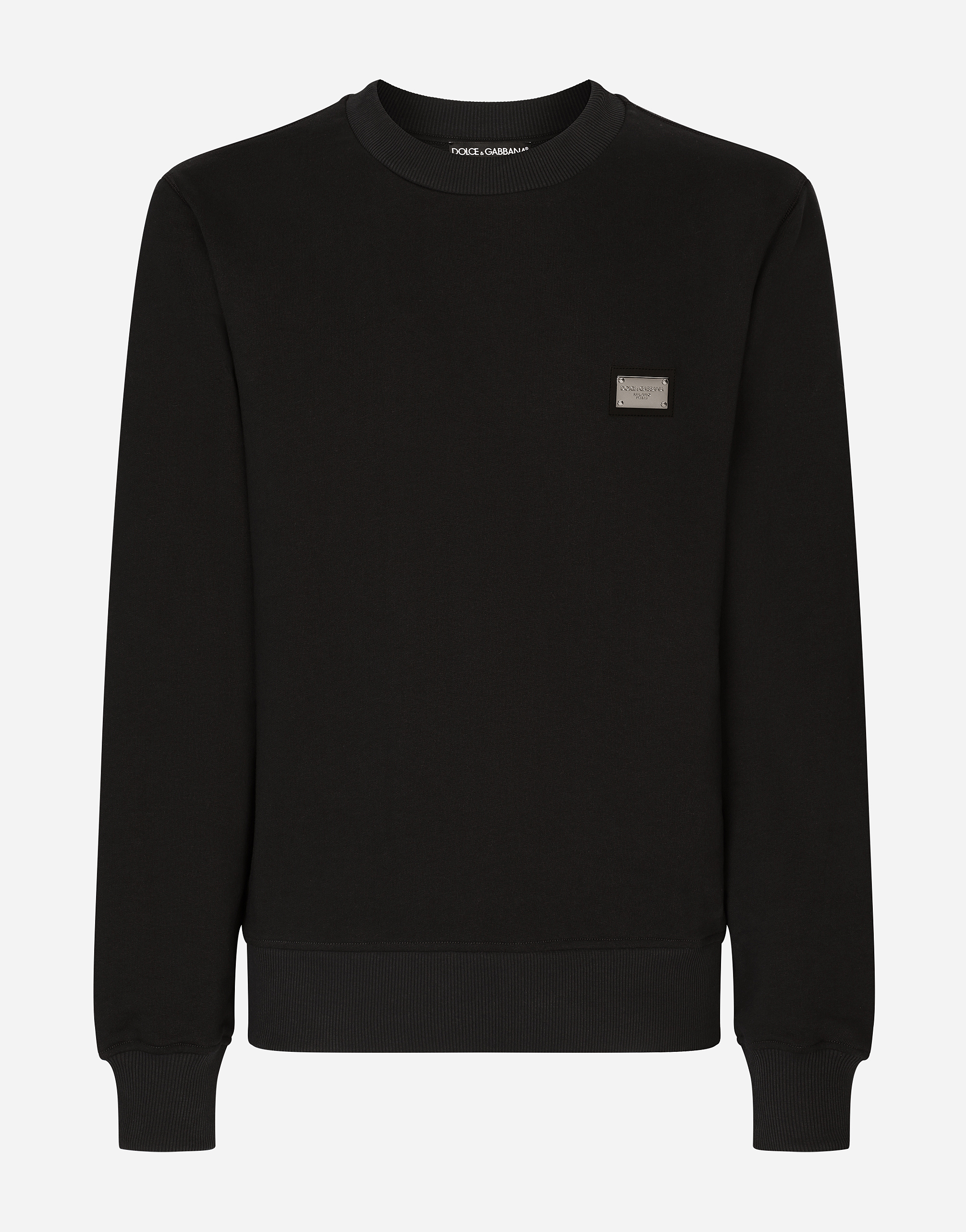 Shop Dolce & Gabbana Jersey Sweatshirt With Branded Tag In Blue