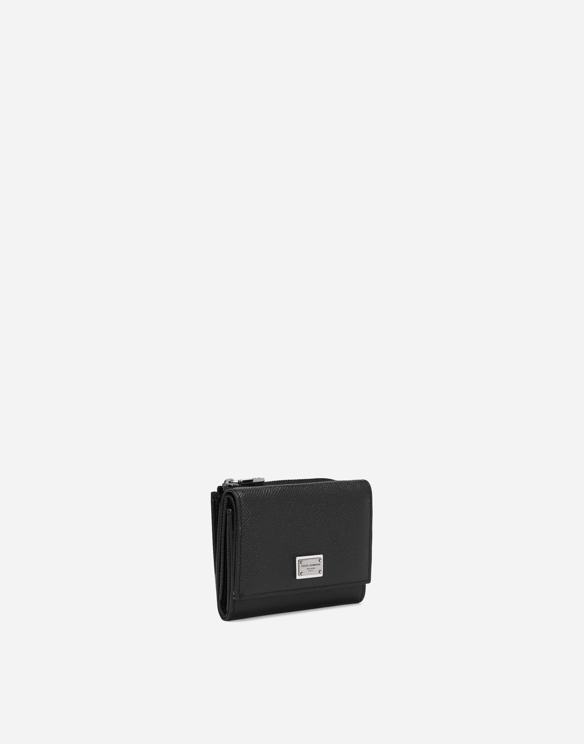 Shop Dolce & Gabbana Calfskin French-flap Wallet With Logo Tag In Black