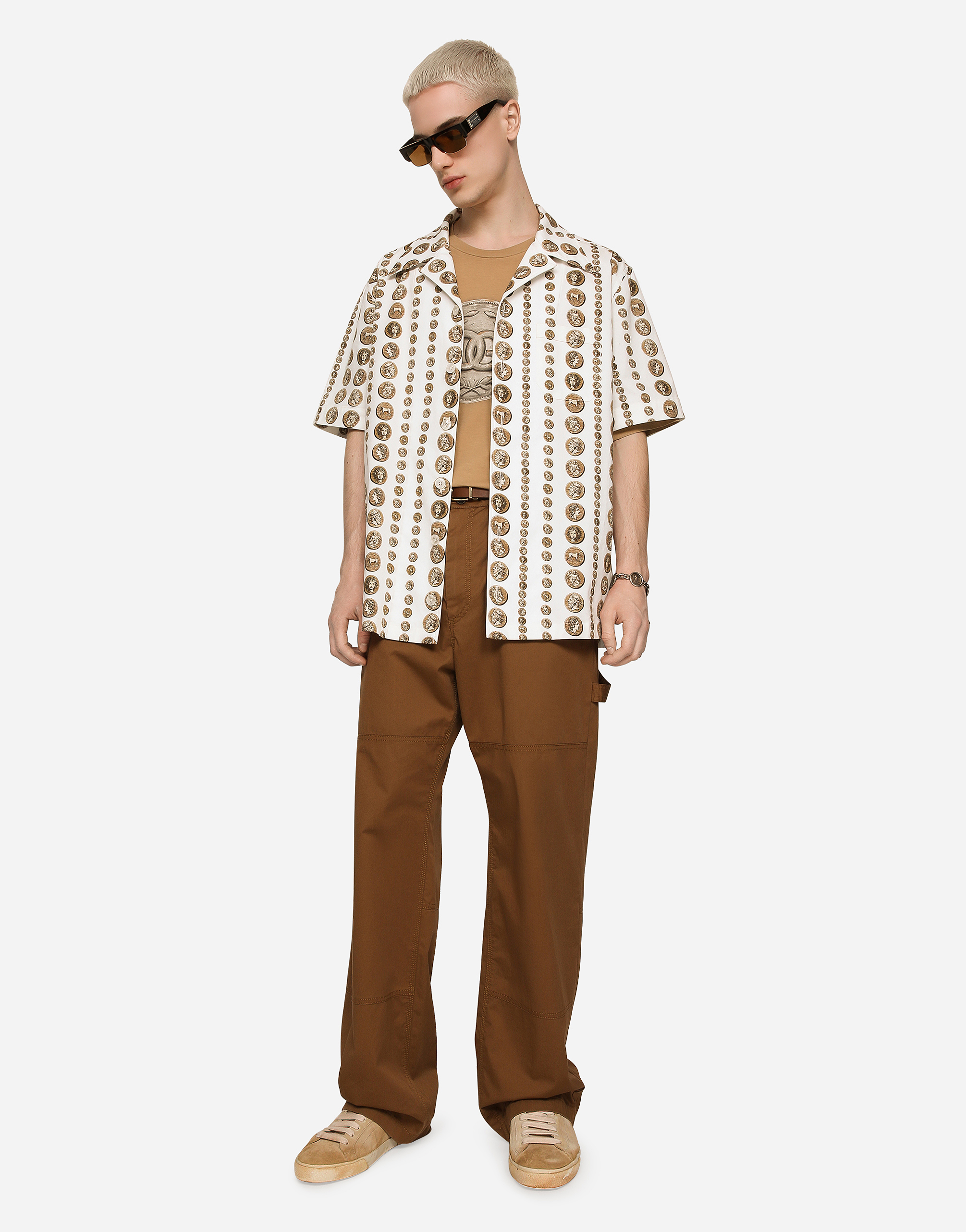 DOLCE & GABBANA STRETCH COTTON WORKER PANTS WITH BRAND PLATE