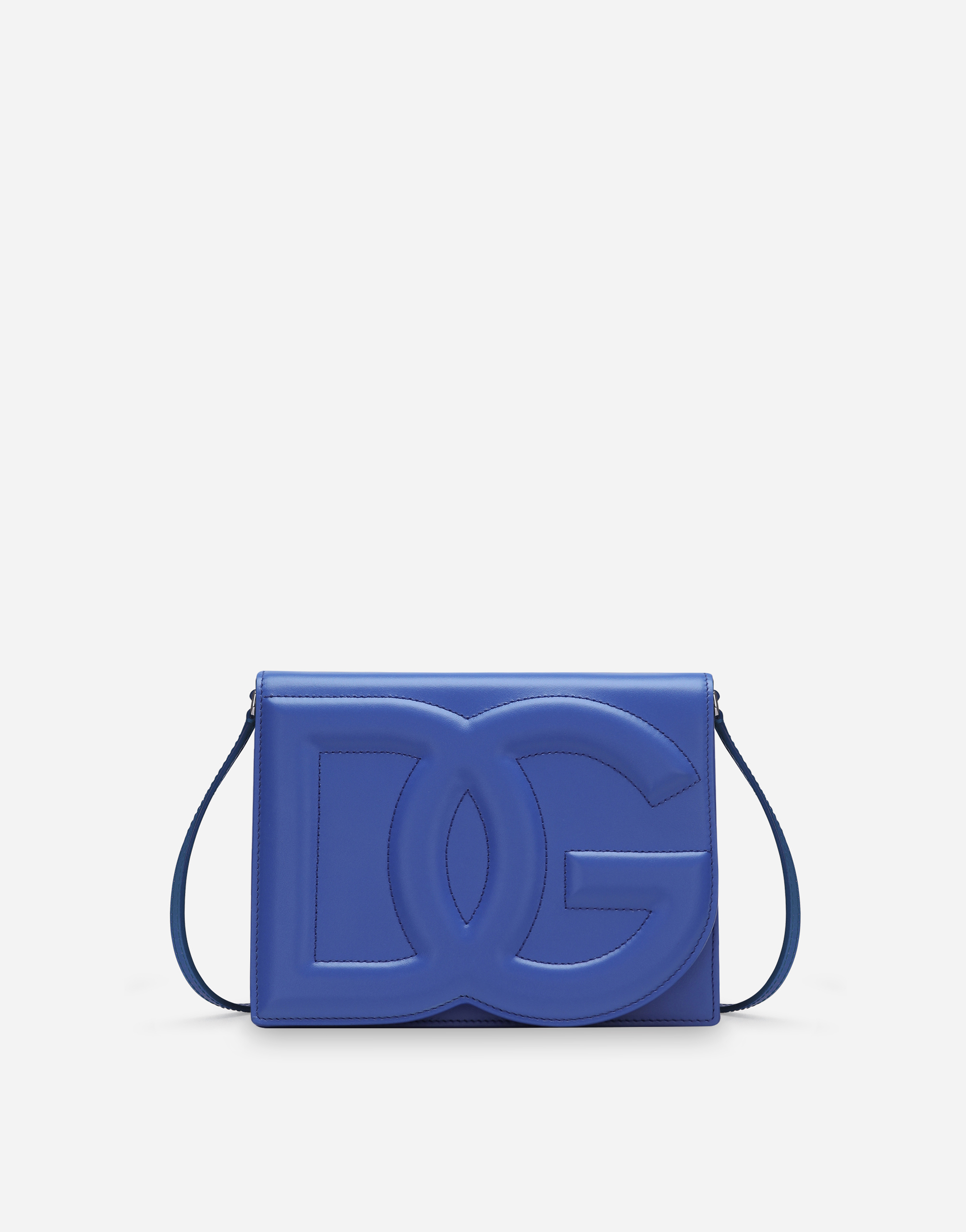 Dolce & Gabbana Calfskin Dg Logo Crossbody Bag In Blue