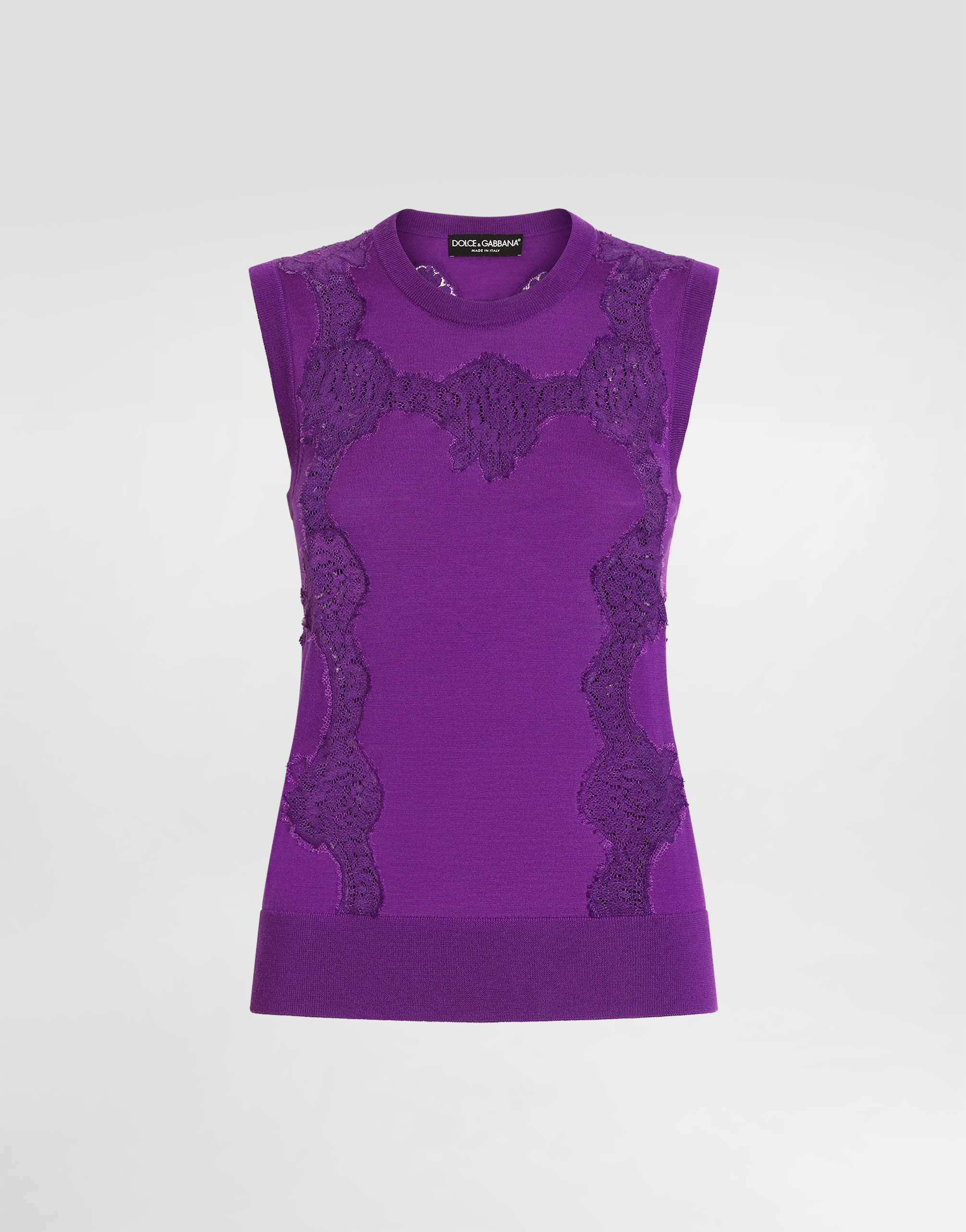 Dolce & Gabbana Wool Lace-inlay Tank Top In Purple