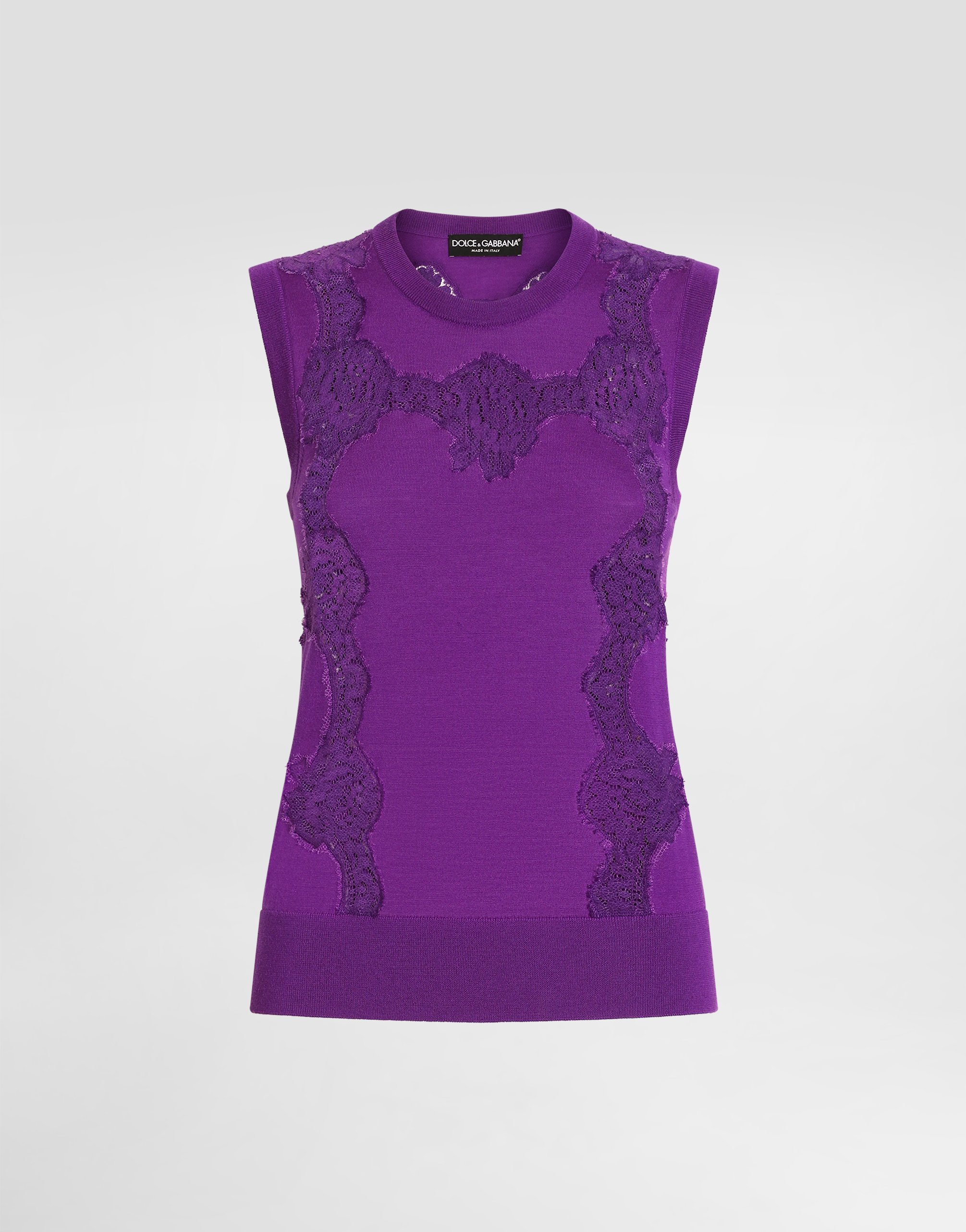 Dolce & Gabbana Wool Lace-inlay Tank Top In Purple