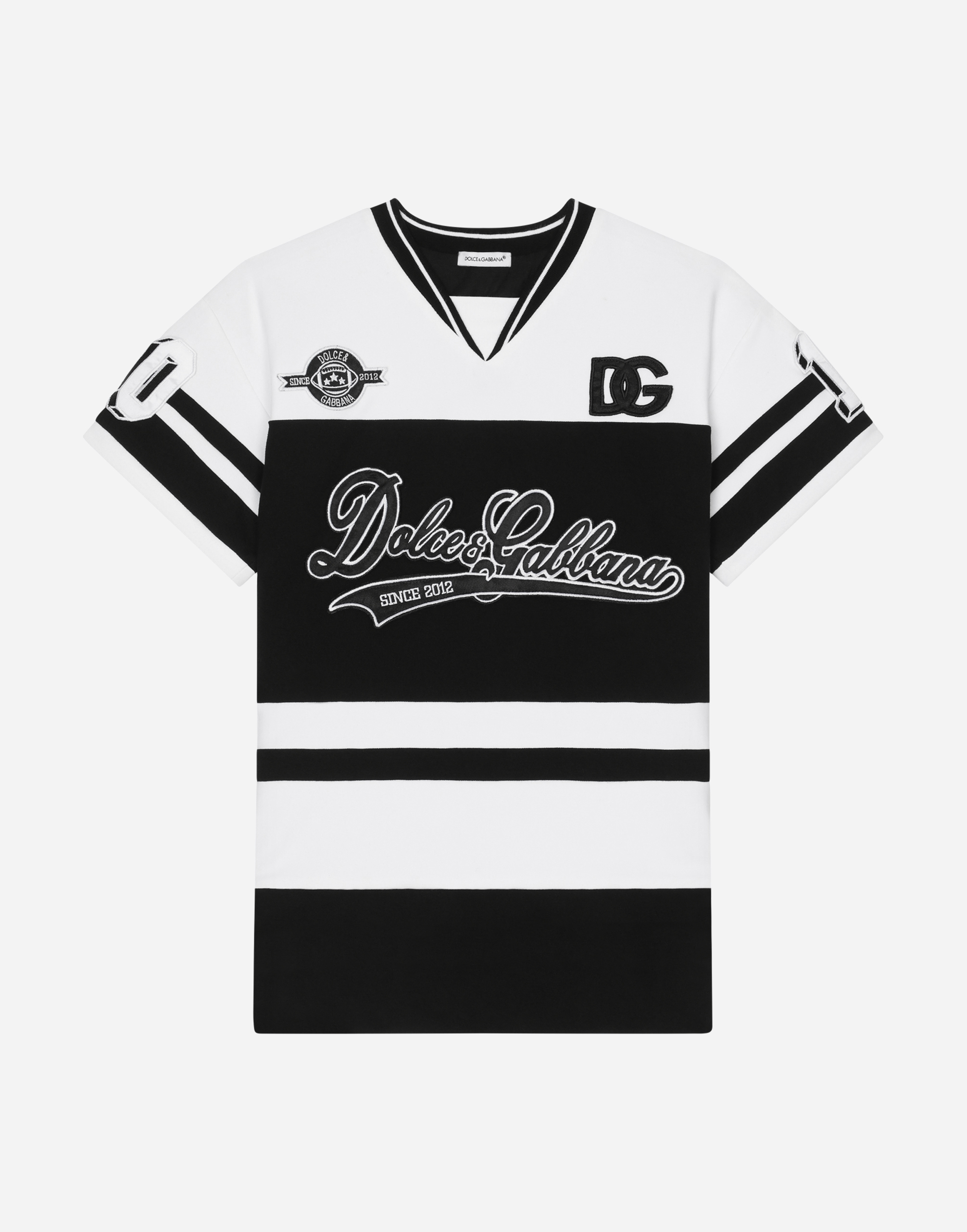 DOLCE & GABBANA SHORT INTERLOCK DRESS WITH LOGO PATCH