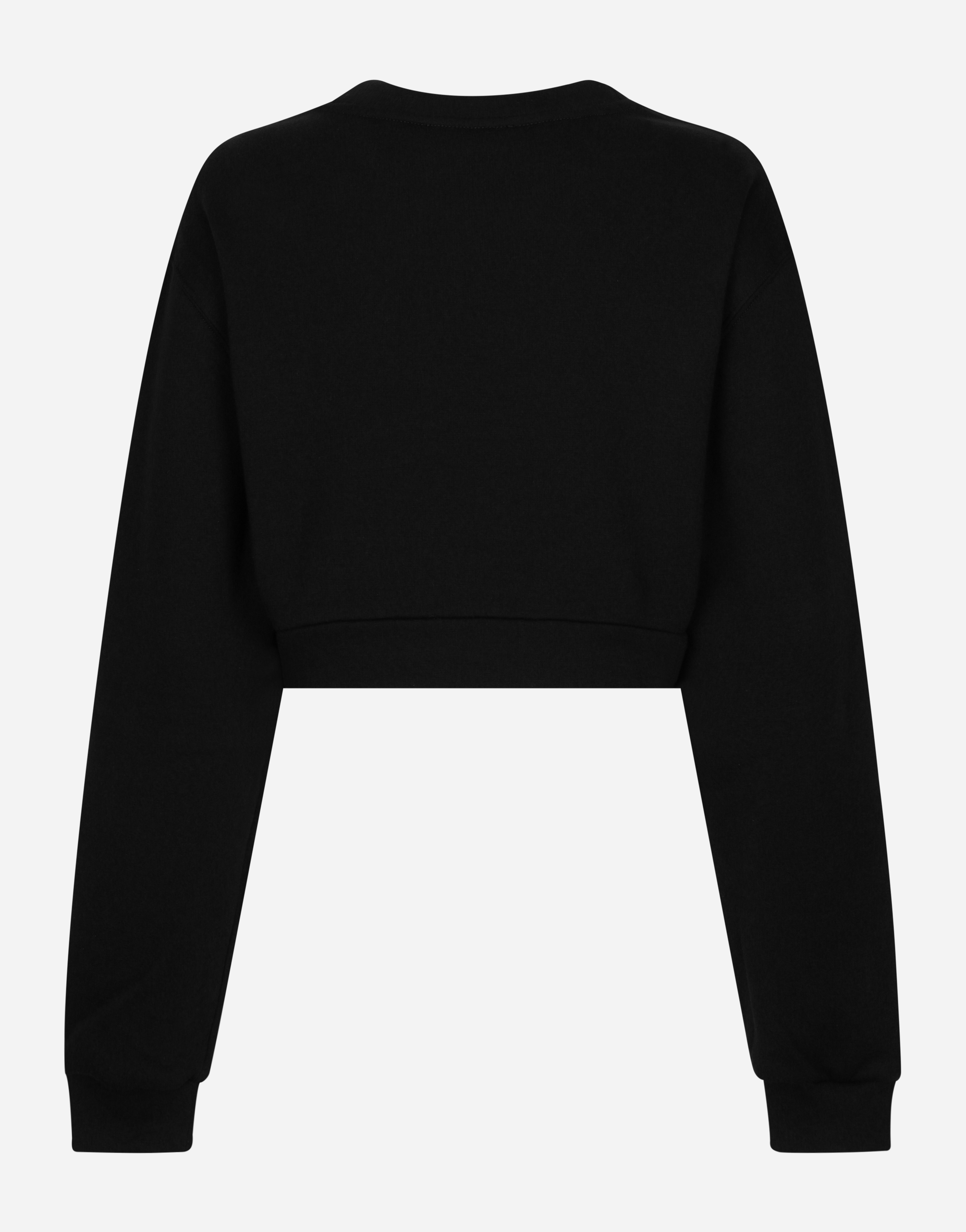 Dolce & Gabbana Cotton Jersey Cropped Sweatshirt With Dg Logo Flock Patch In Black