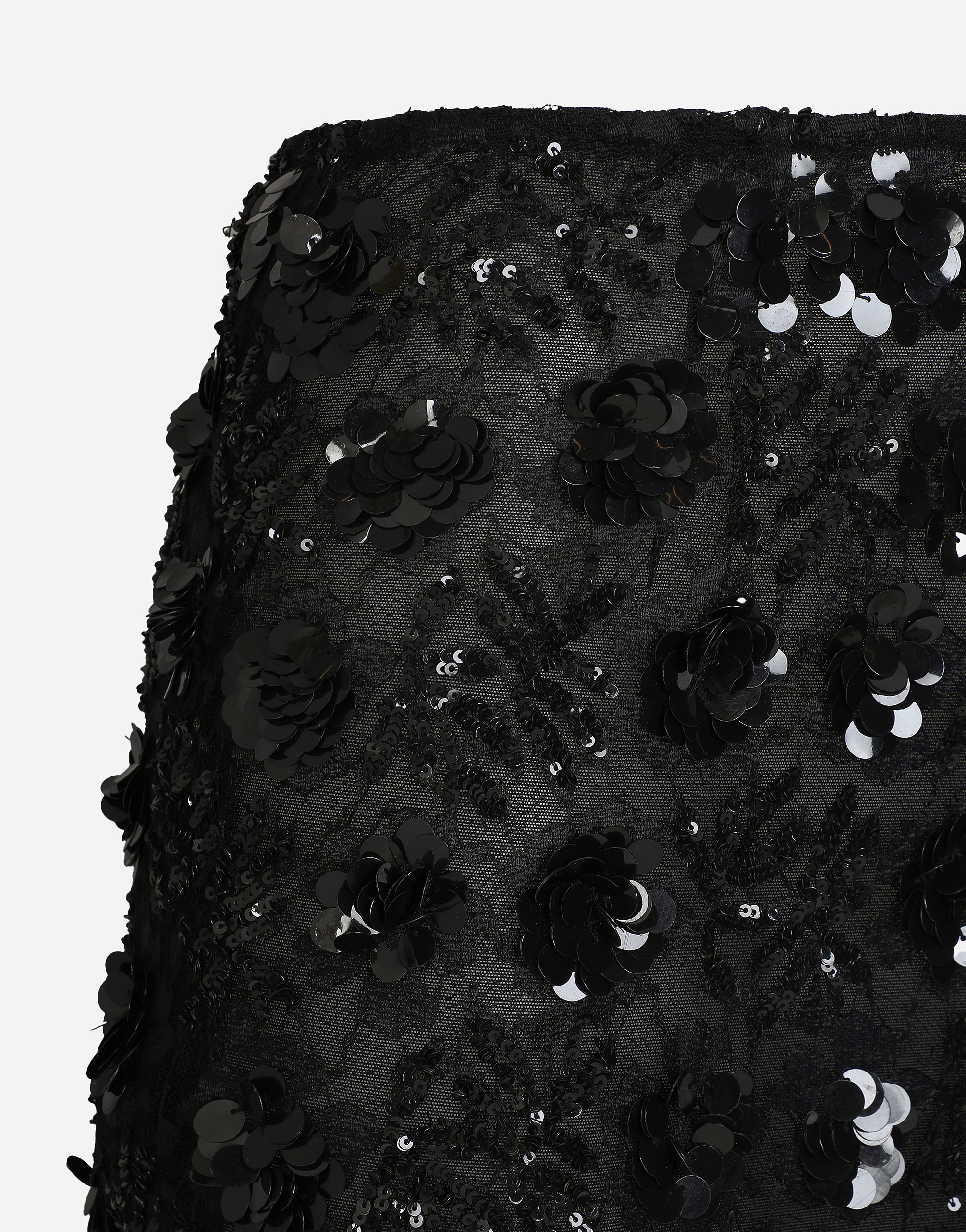 Lace calf-length skirt with all-over sequins