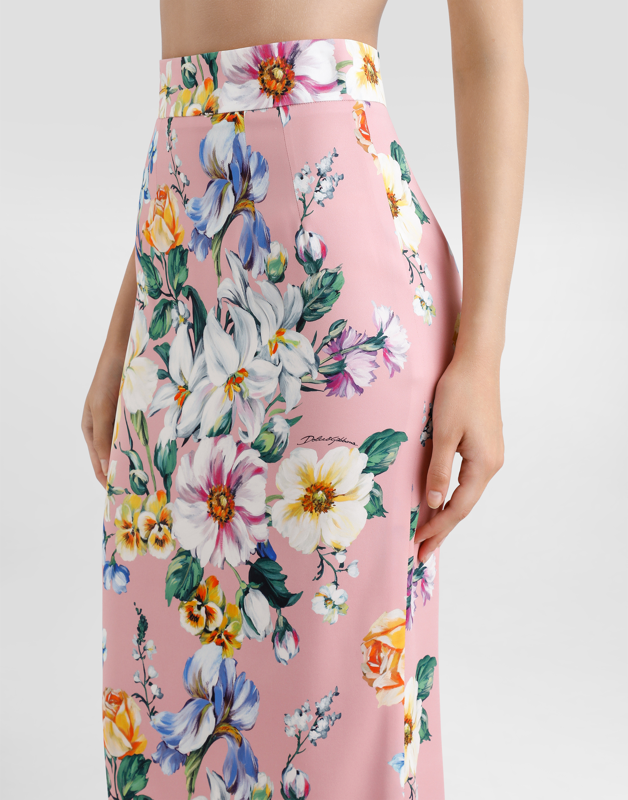 Dolce & Gabbana Floral-print Charmeuse Calf-length Skirt In Print