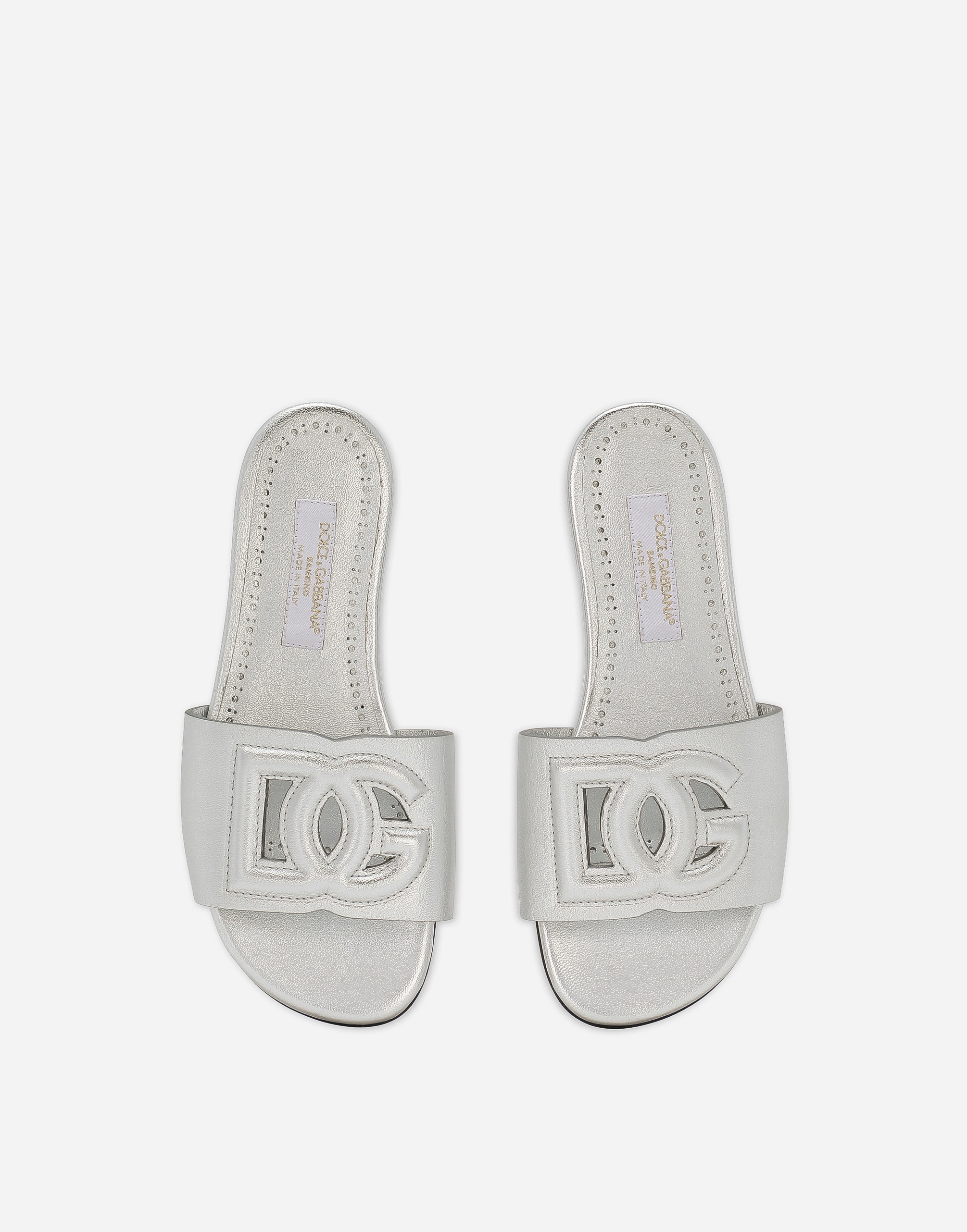 Dolce & Gabbana Cut-out Dg Flat Sandals In Silver