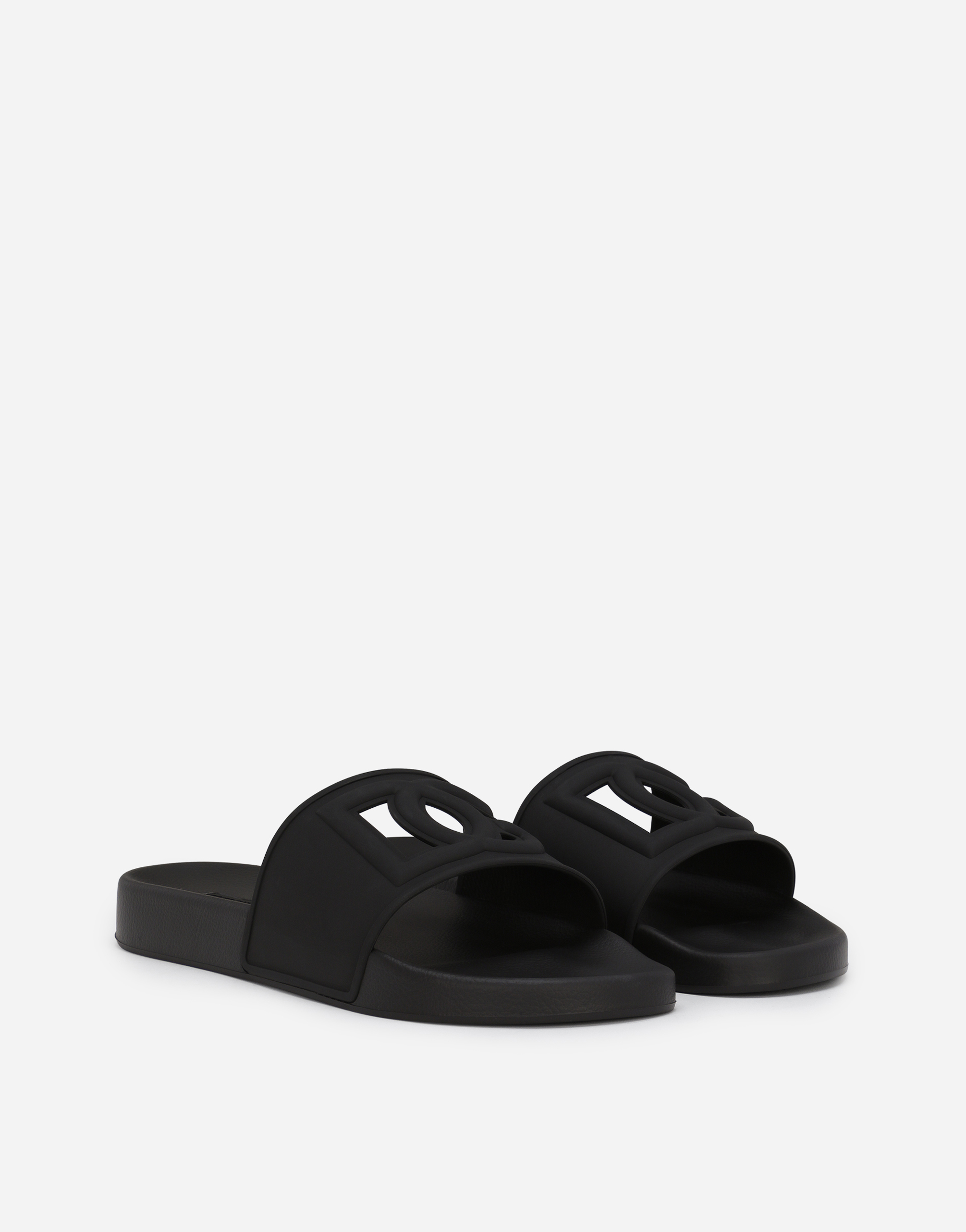 Shop Dolce & Gabbana Rubber Beachwear Sliders With Dg Logo In Black