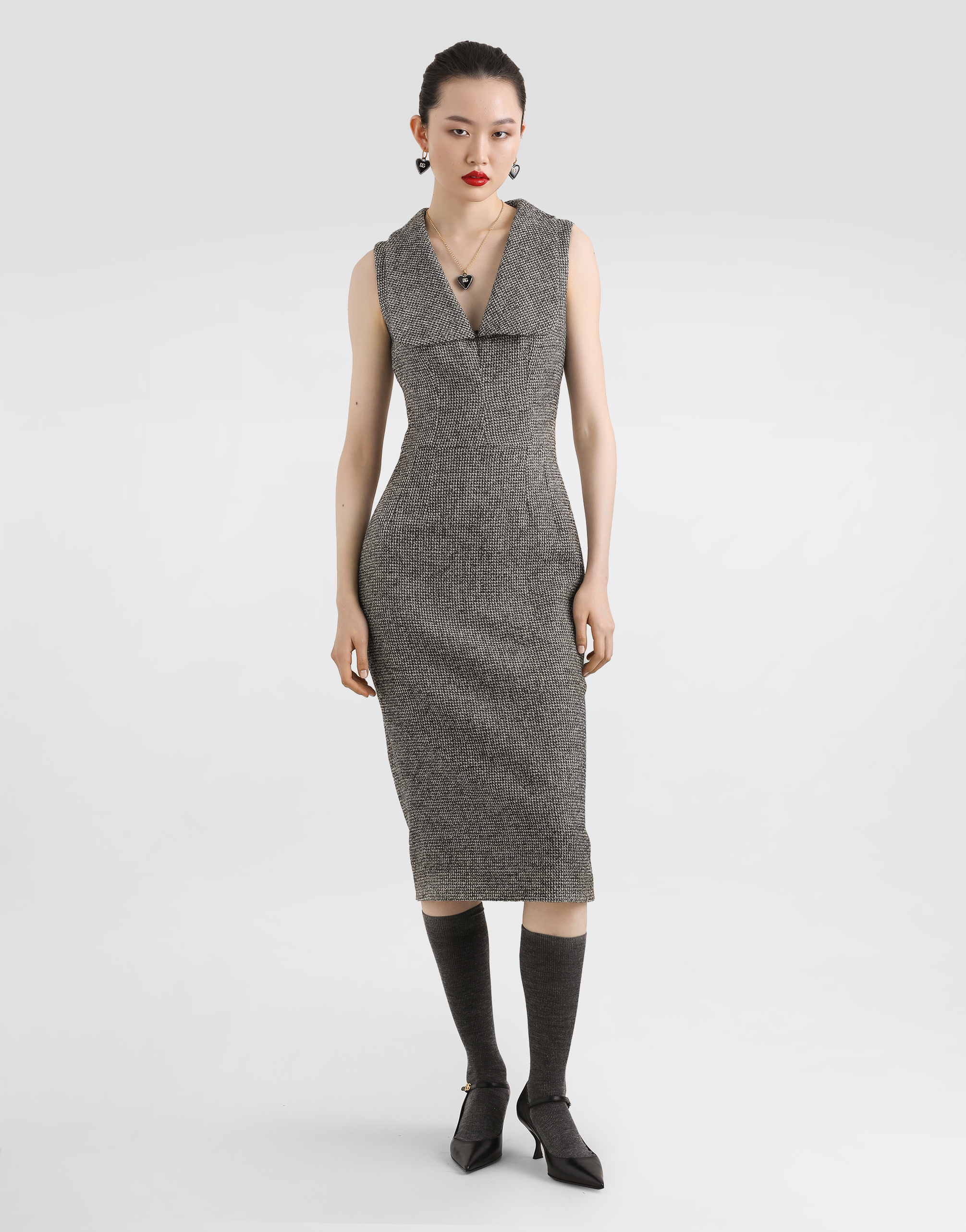 Dolce & Gabbana Houndstooth Sleeveless Midi Dress In Multi