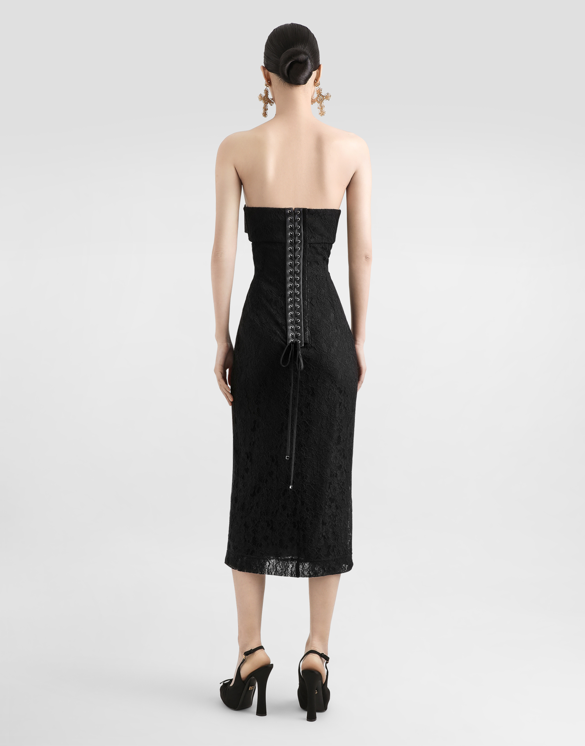 Dolce & Gabbana Strapless Lace Dress With Conical Cups In Black