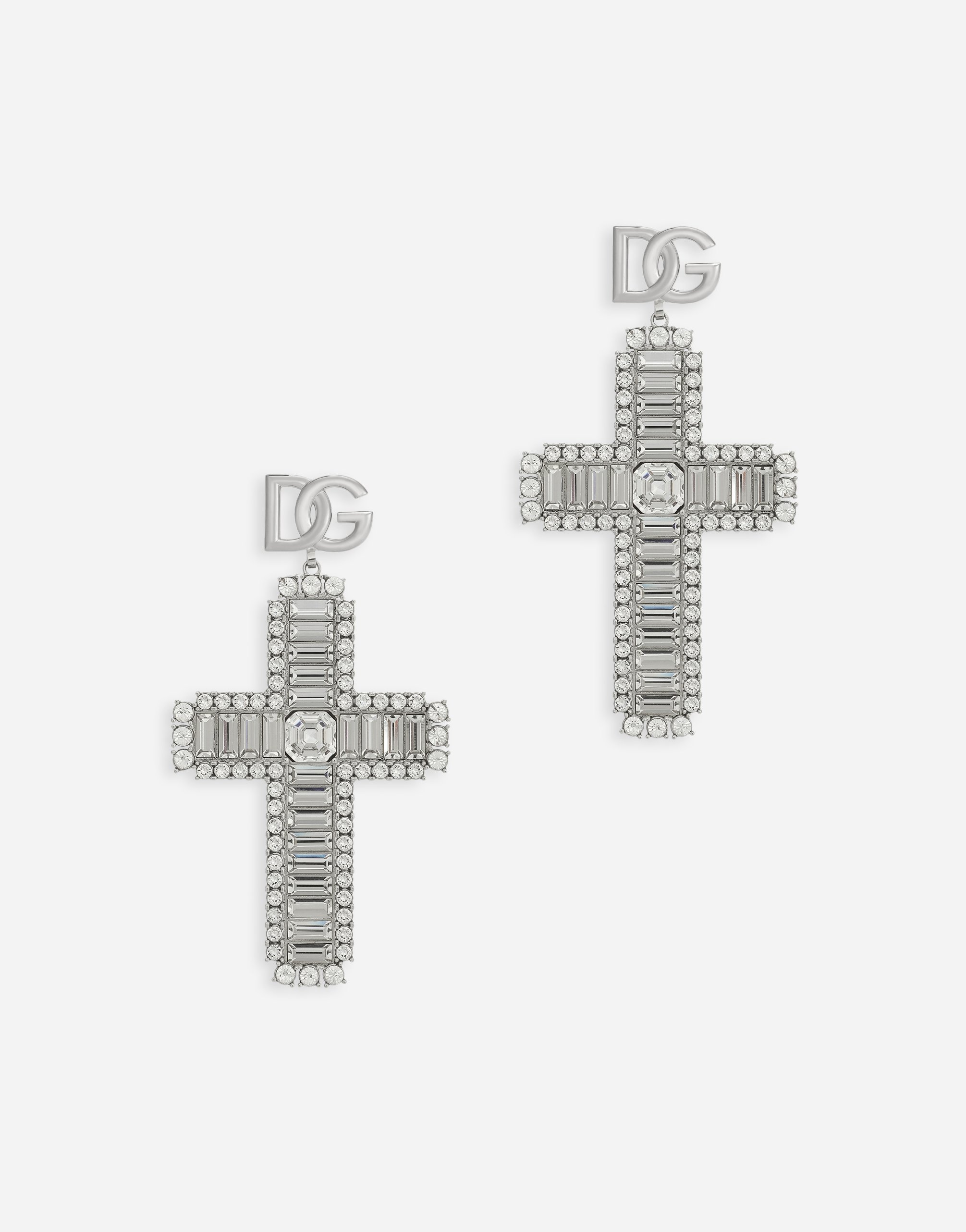 Dolce & Gabbana Cross Earrings With Rhinestone Accents In Crystal