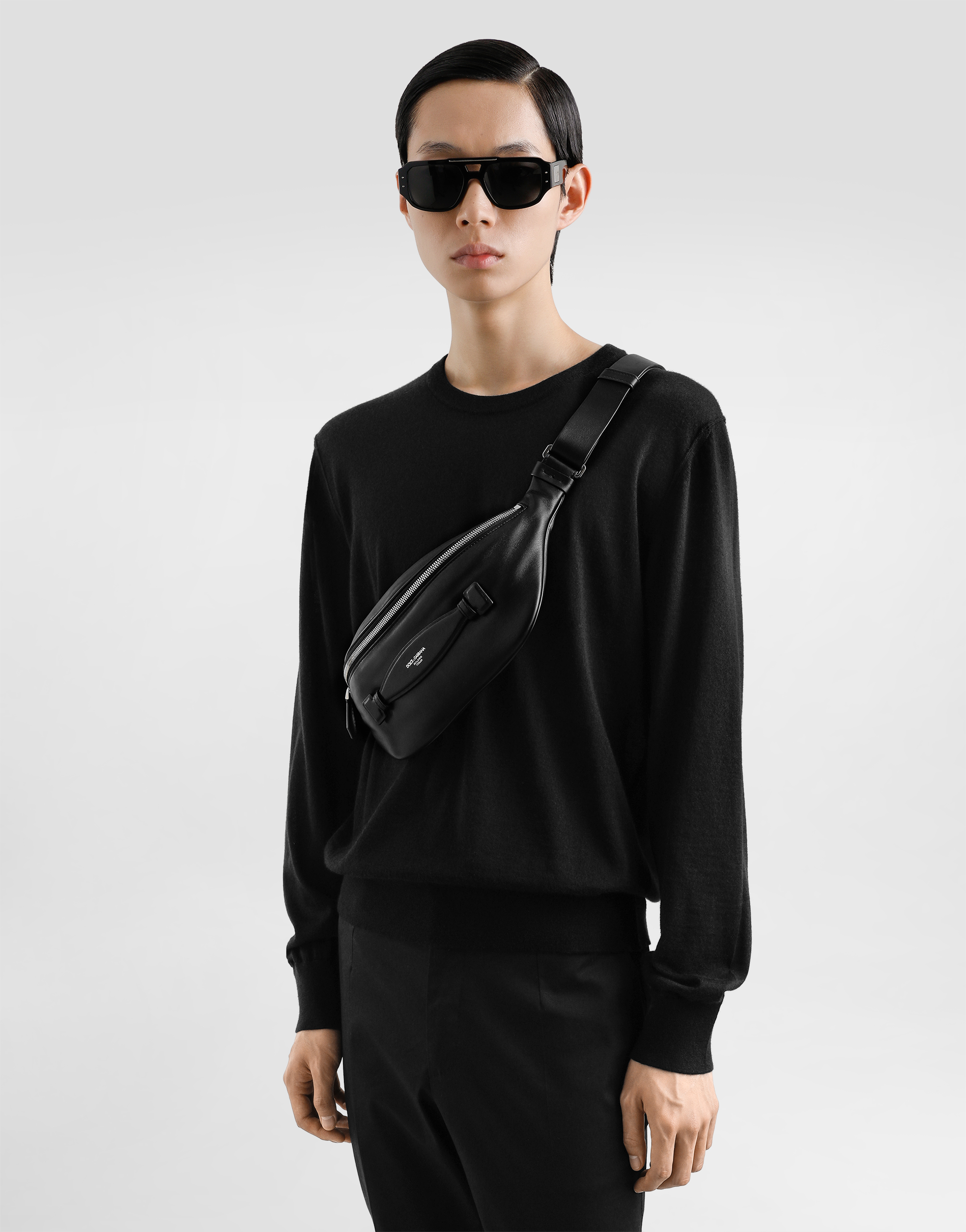 Dolce & Gabbana Calfskin Nappa Leather Belt Bag In Black