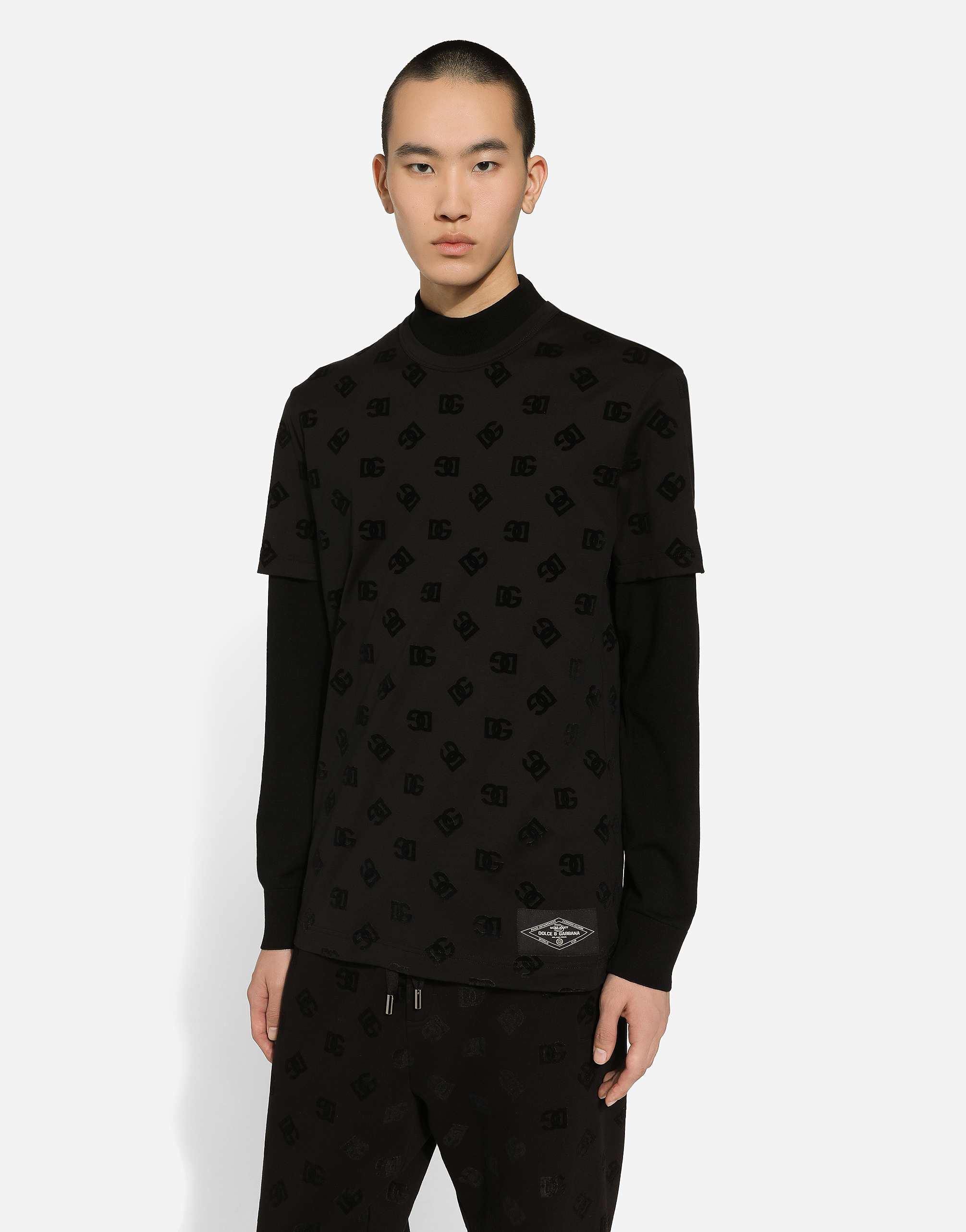 Dolce & Gabbana T-shirt All-over Flocked In ブラック