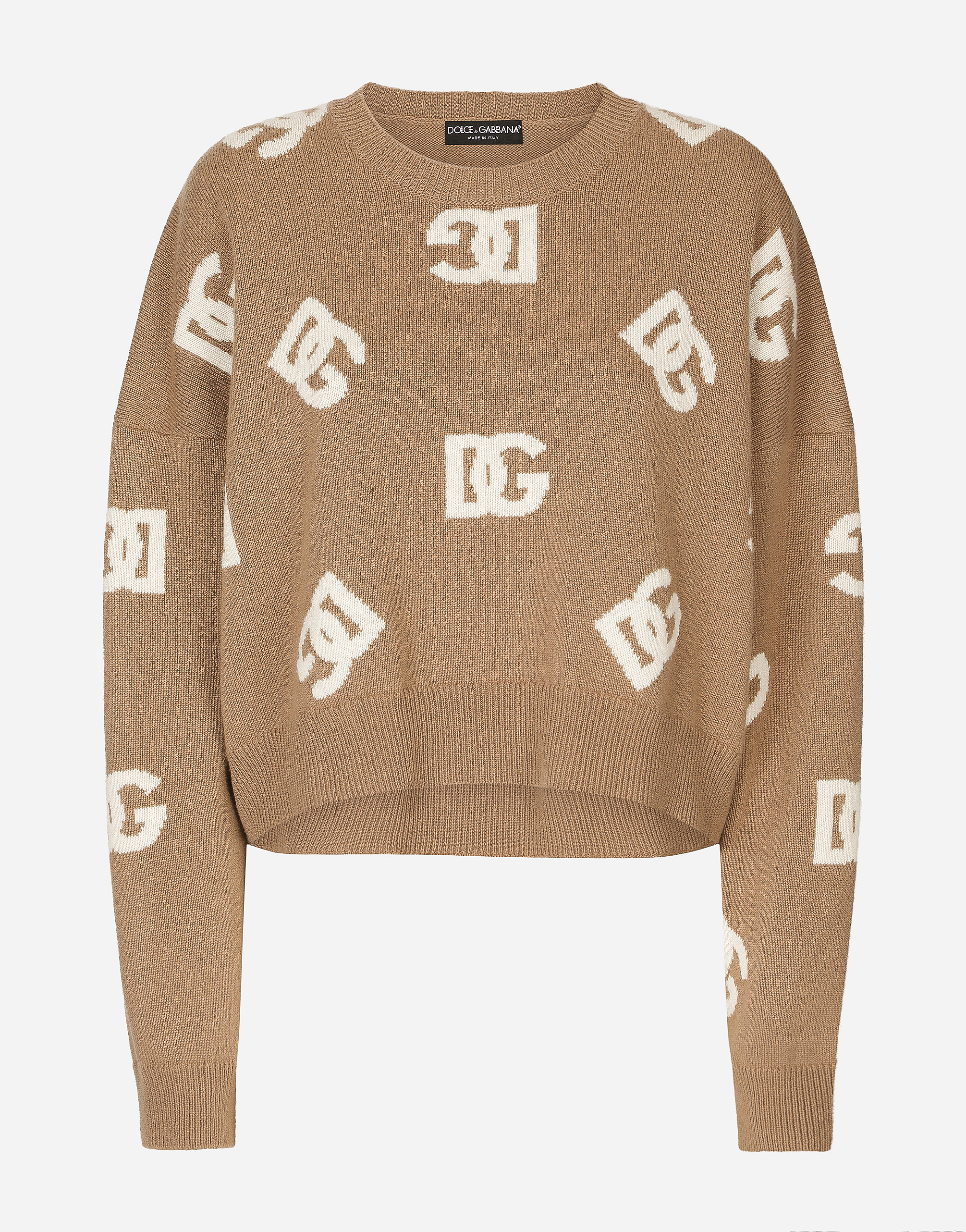 DOLCE & GABBANA CROPPED WOOL SWEATER WITH DG INLAY