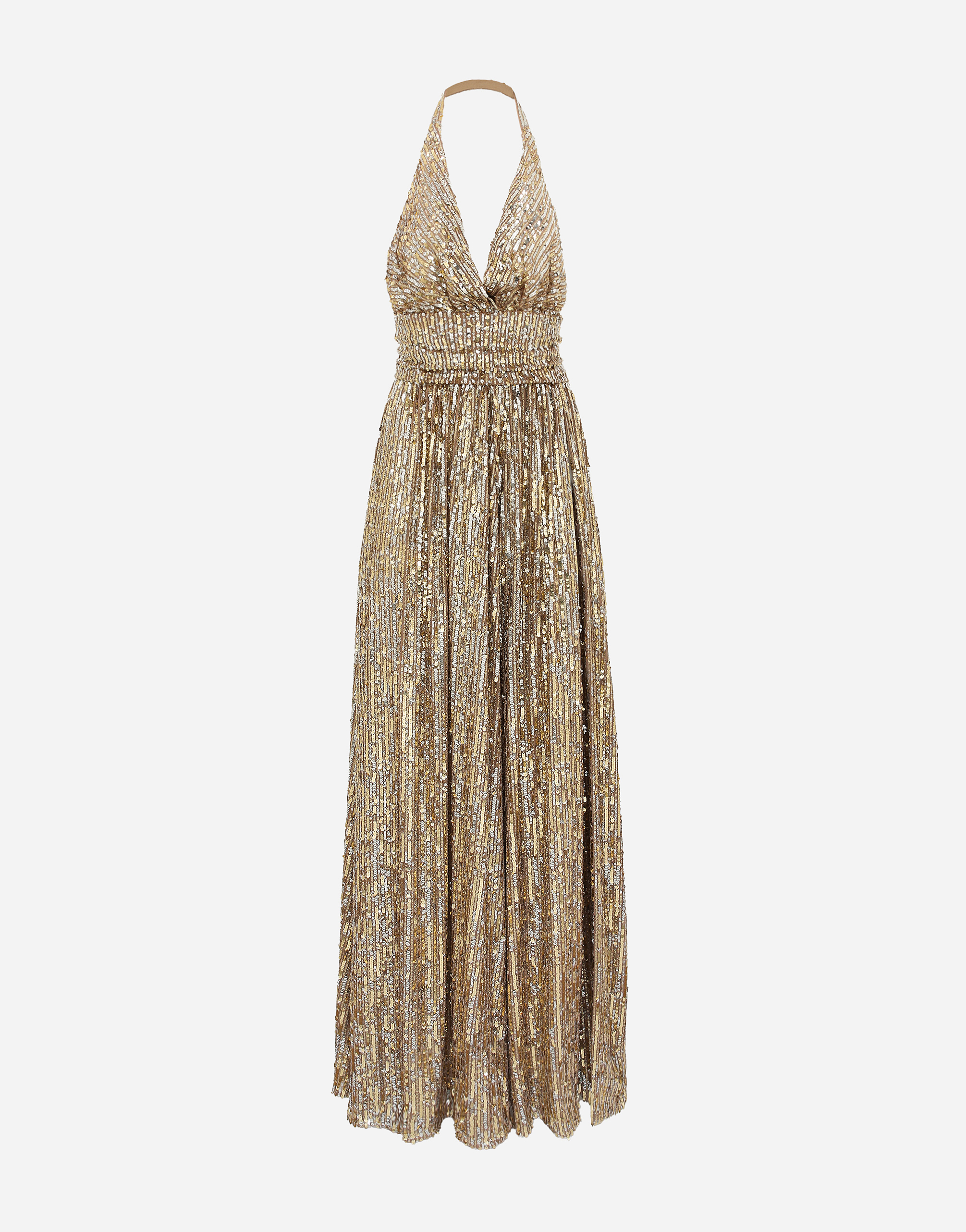 Dolce & Gabbana Long Sequined Dress With Slit - Woman Dresses Gold