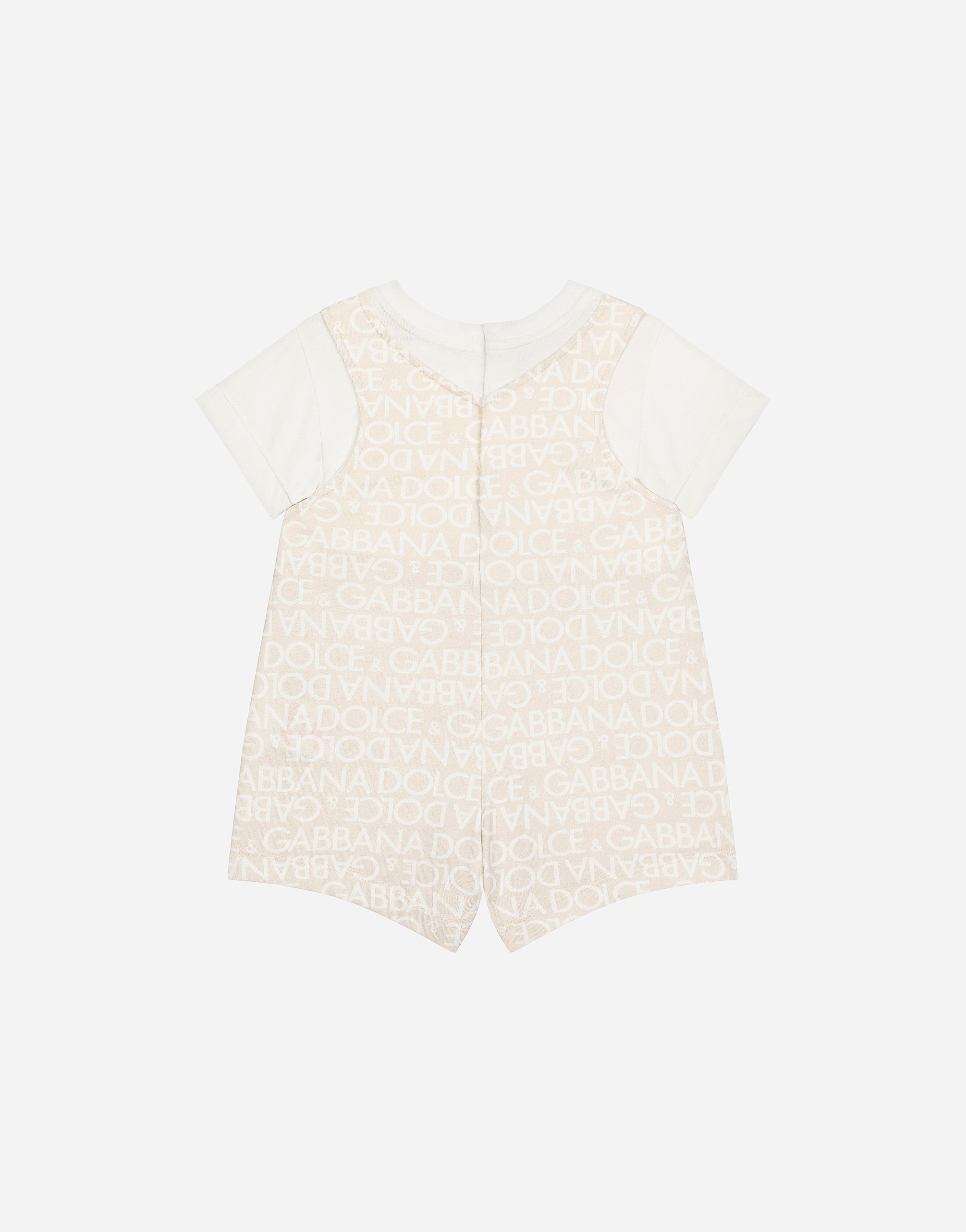 Jersey onesie with all-over logo print and patch